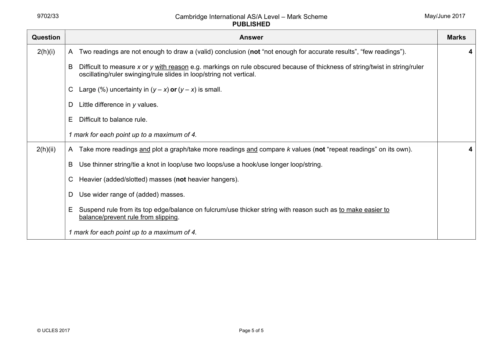 Mark scheme, page 5 of 5