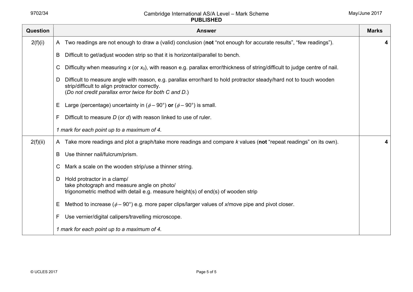 Mark scheme, page 5 of 5