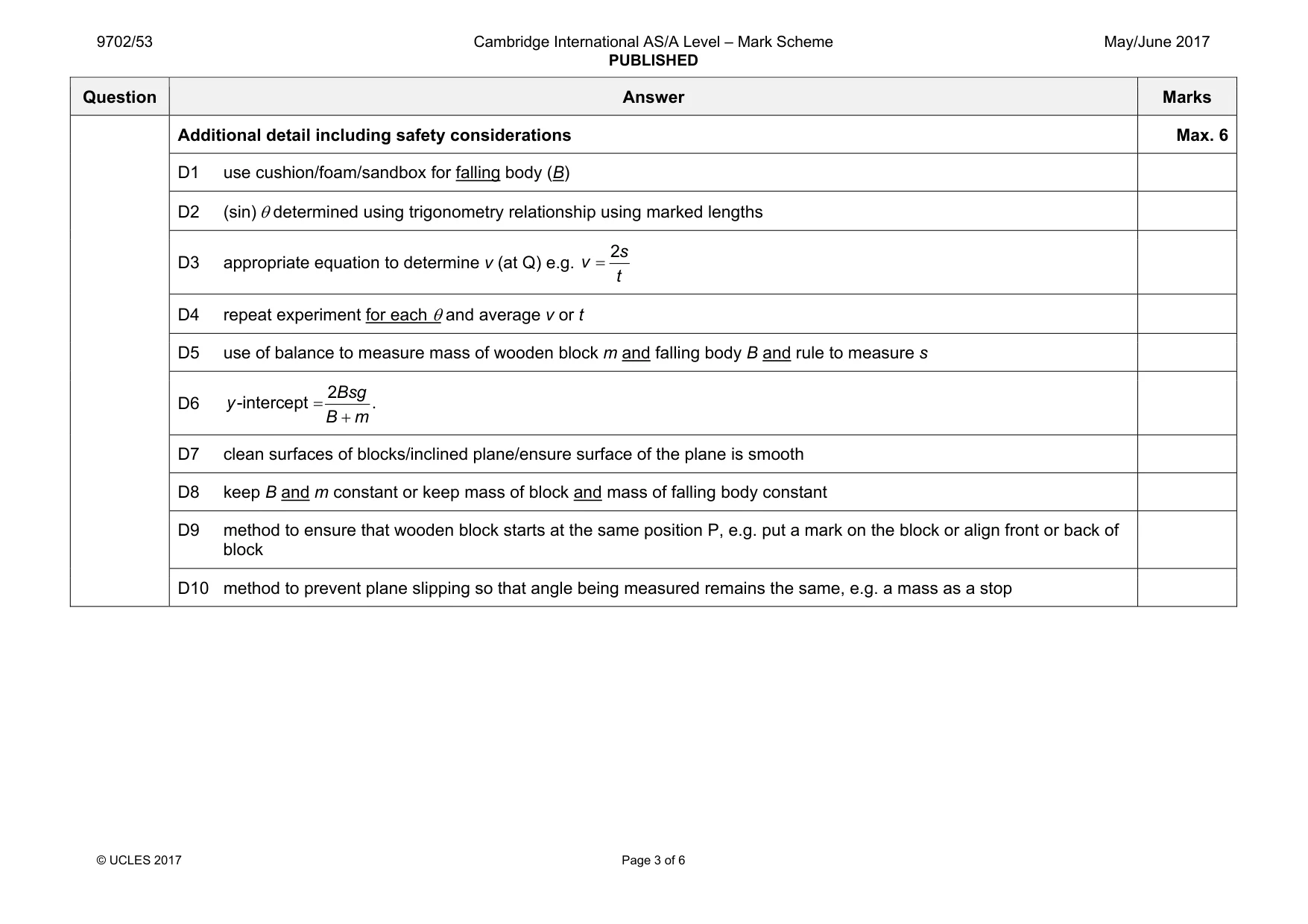Mark scheme, page 3 of 6