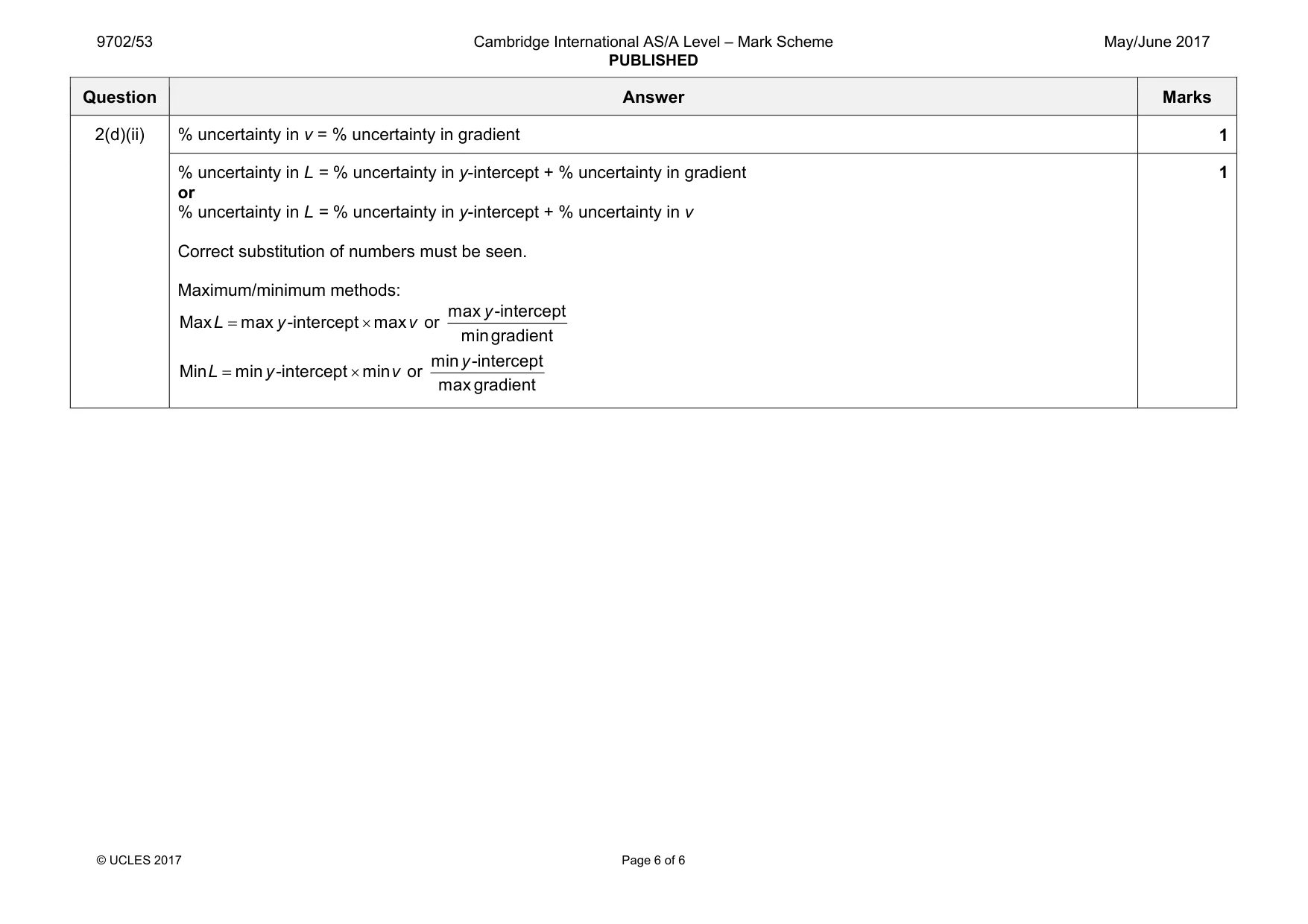 Mark scheme, page 6 of 6