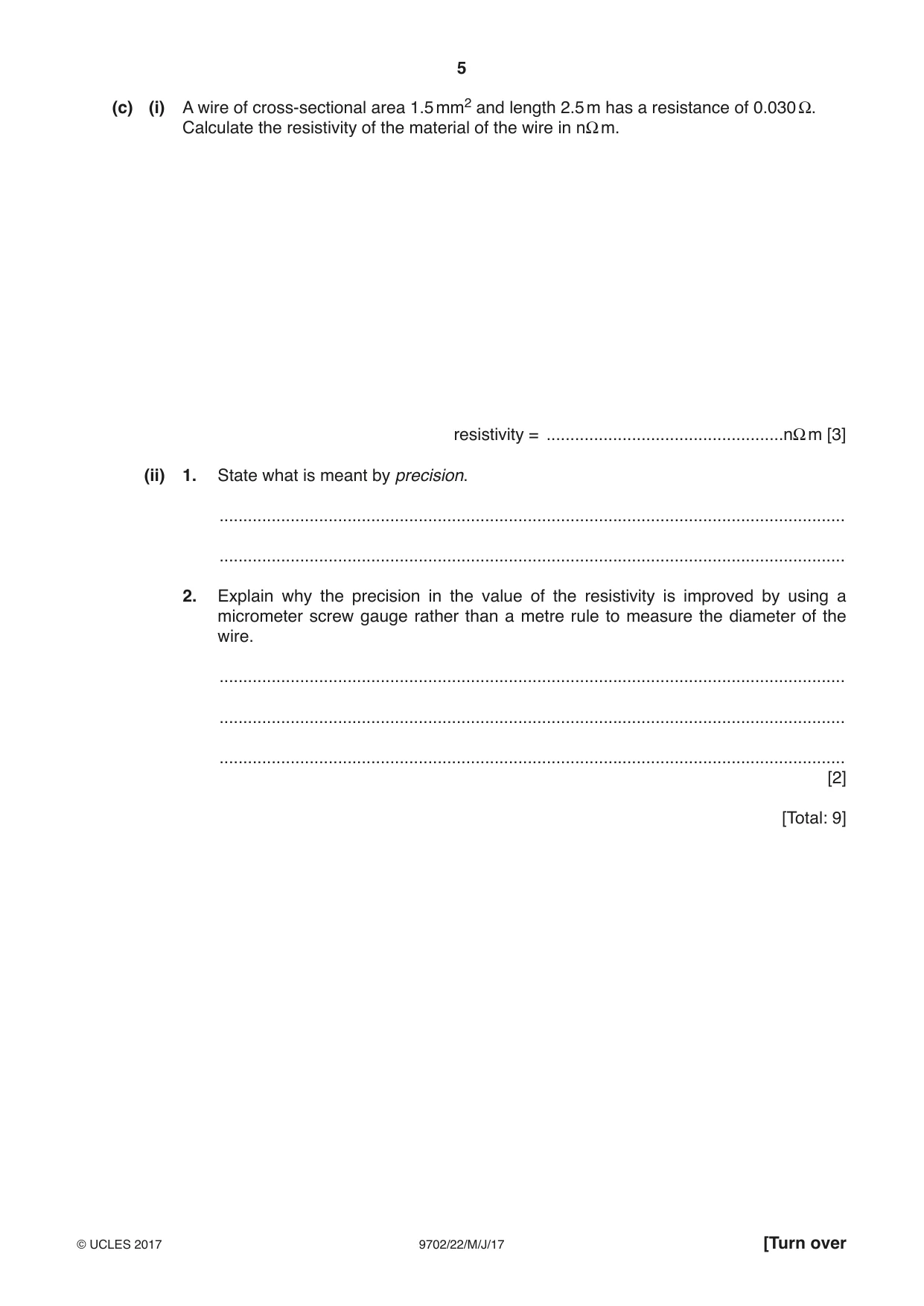 Cambridge A Level Physics 9702 2017 May/June Paper 2 · Variant 2 question paper, page 5 of 16