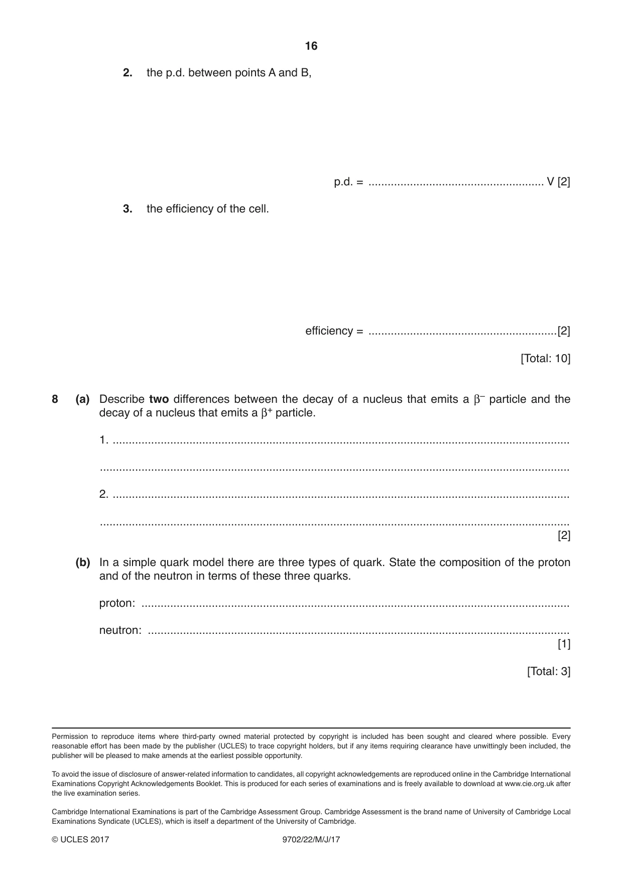 Cambridge A Level Physics 9702 2017 May/June Paper 2 · Variant 2 question paper, page 16 of 16