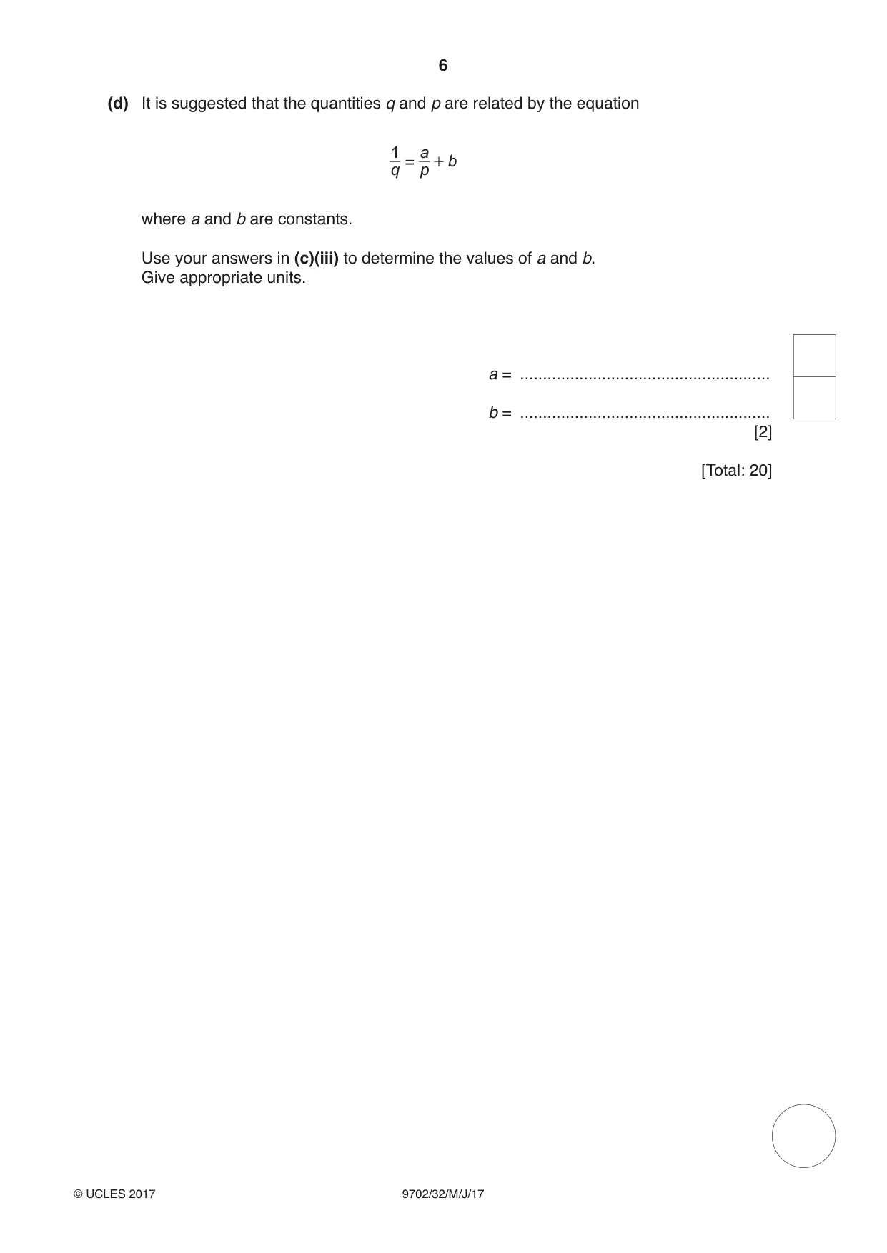 Cambridge A Level Physics 9702 2017 May/June Paper 3 · Variant 2 question paper, page 6 of 12