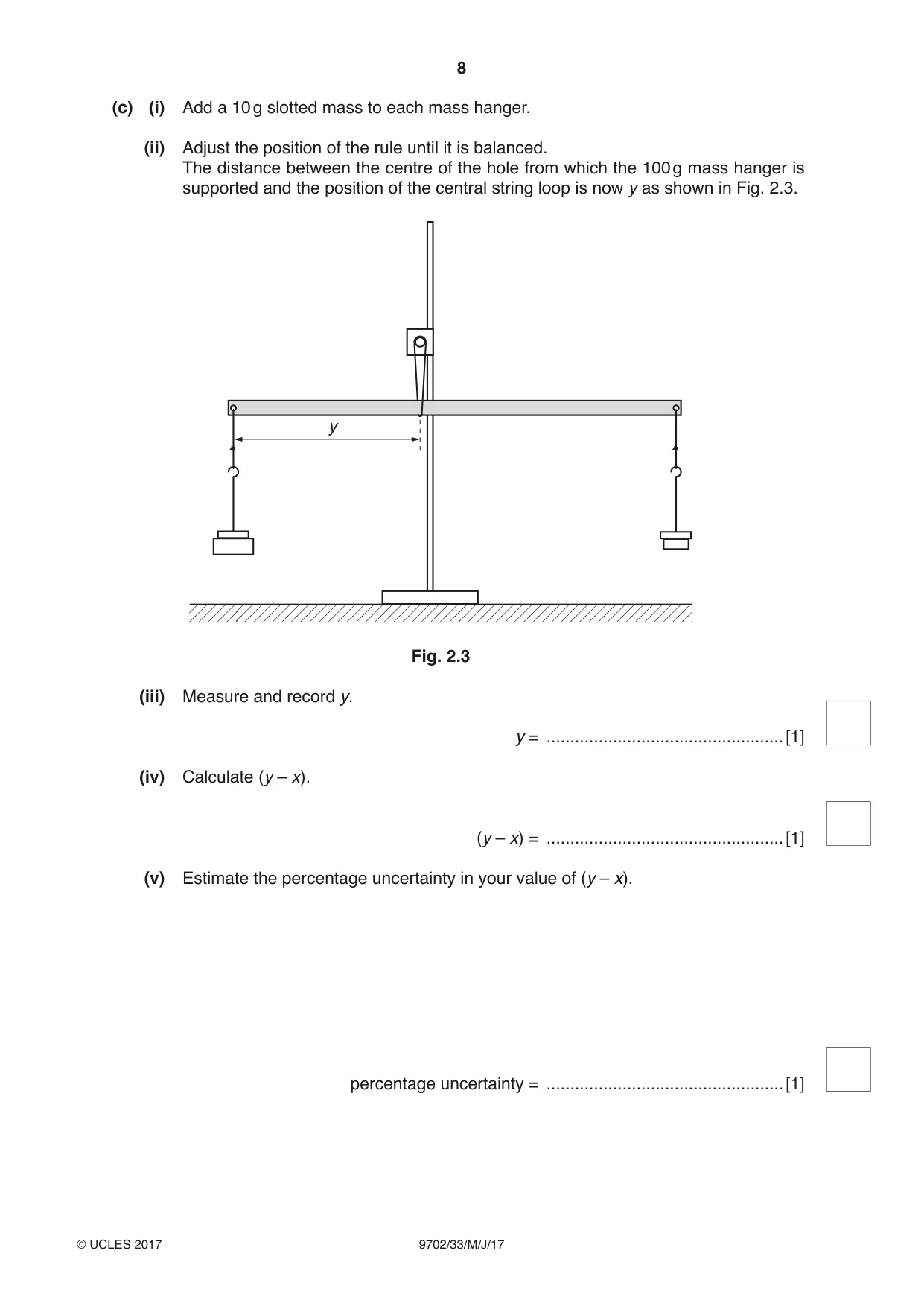 Cambridge A Level Physics 9702 2017 May/June Paper 3 · Variant 3 question paper, page 8 of 12