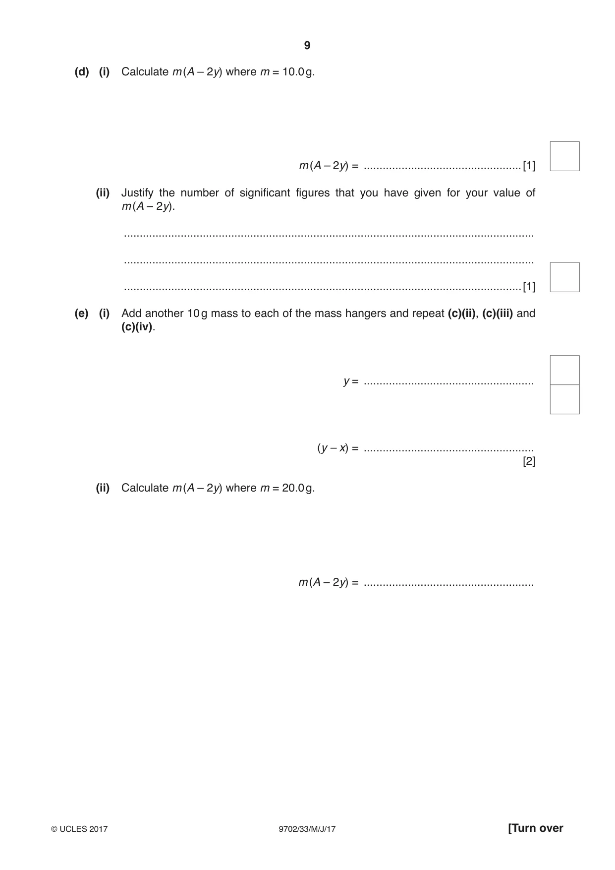 Cambridge A Level Physics 9702 2017 May/June Paper 3 · Variant 3 question paper, page 9 of 12