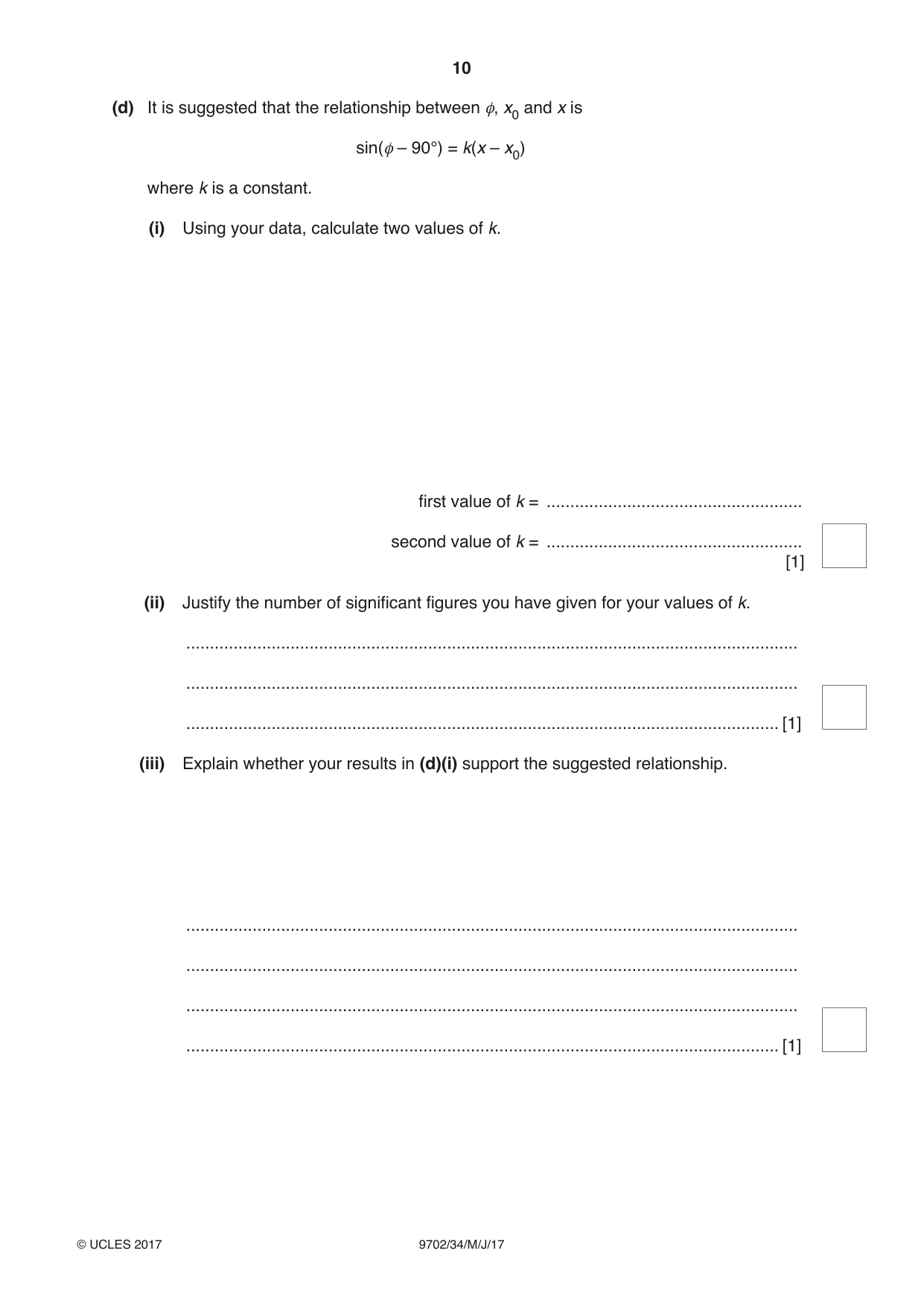 Cambridge A Level Physics 9702 2017 May/June Paper 3 · Variant 4 question paper, page 10 of 12