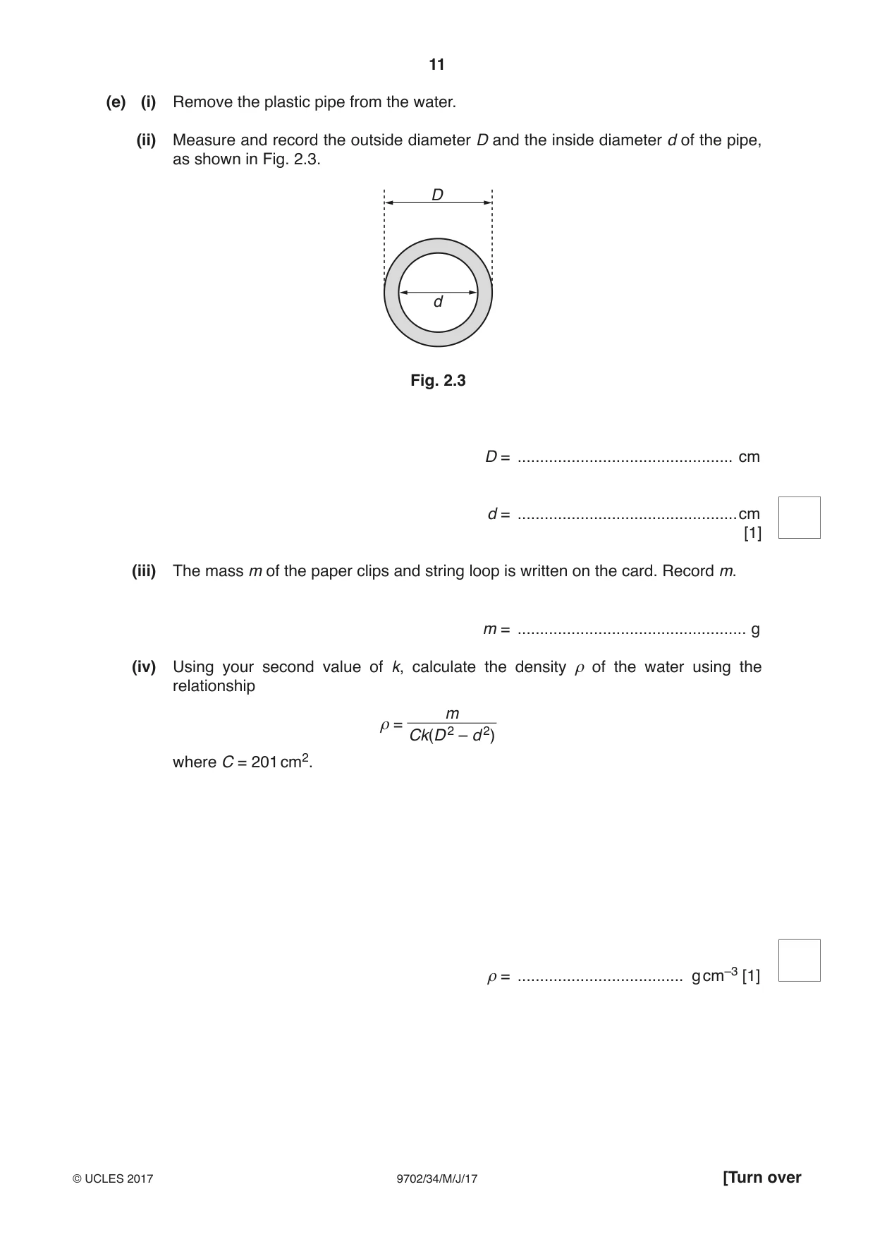 Cambridge A Level Physics 9702 2017 May/June Paper 3 · Variant 4 question paper, page 11 of 12