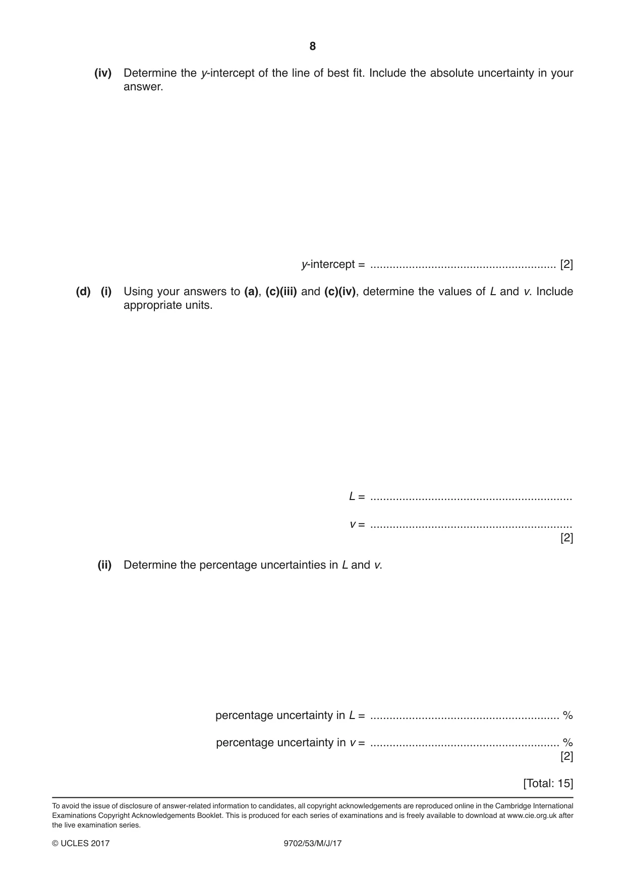 Cambridge A Level Physics 9702 2017 May/June Paper 5 · Variant 3 question paper, page 8 of 8