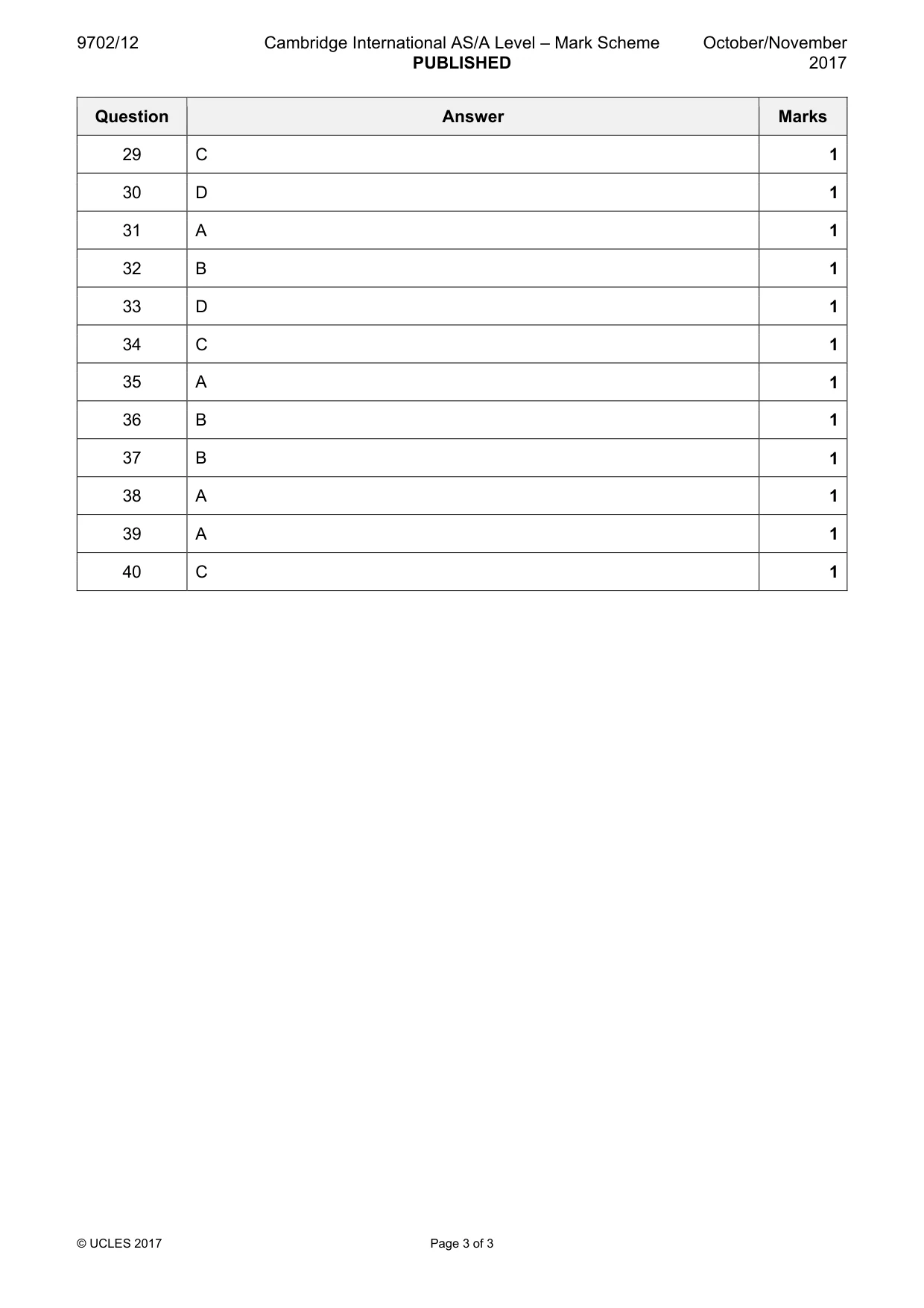 Mark scheme, page 3 of 3