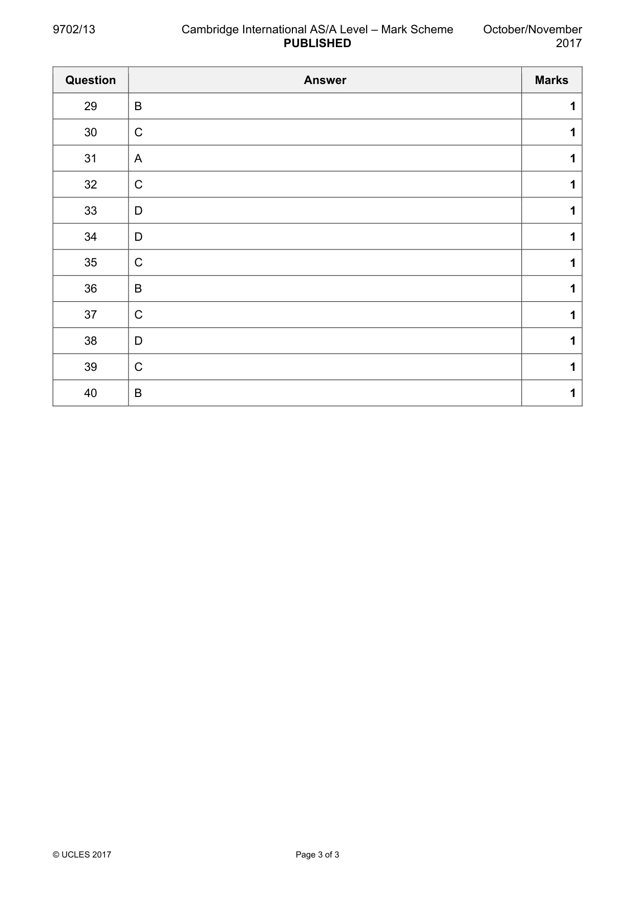 Mark scheme, page 3 of 3