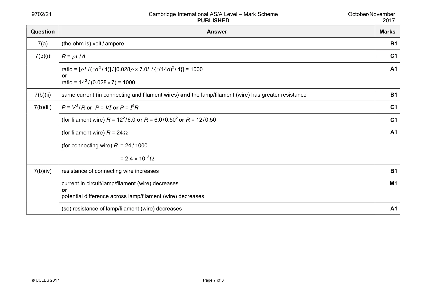Mark scheme, page 7 of 8