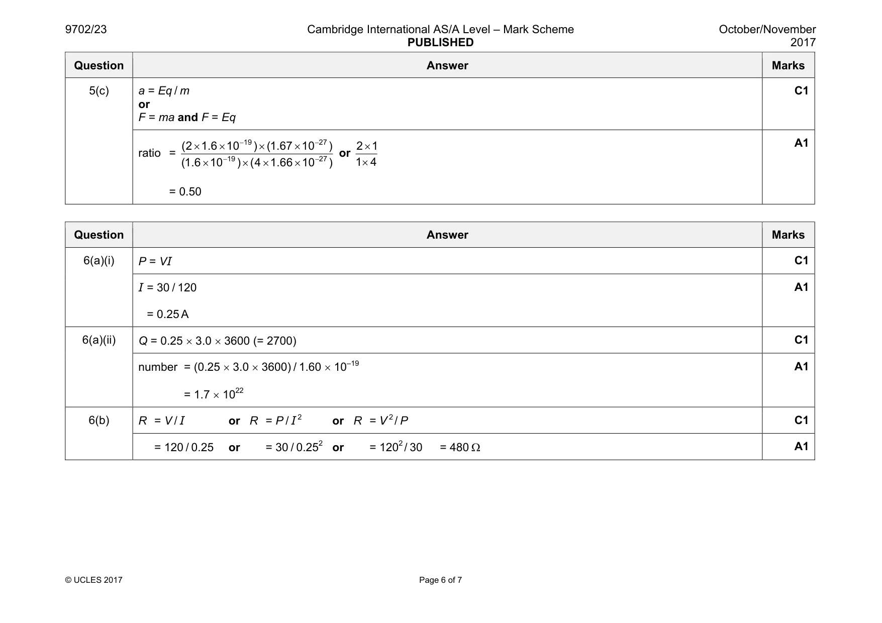 Mark scheme, page 6 of 7