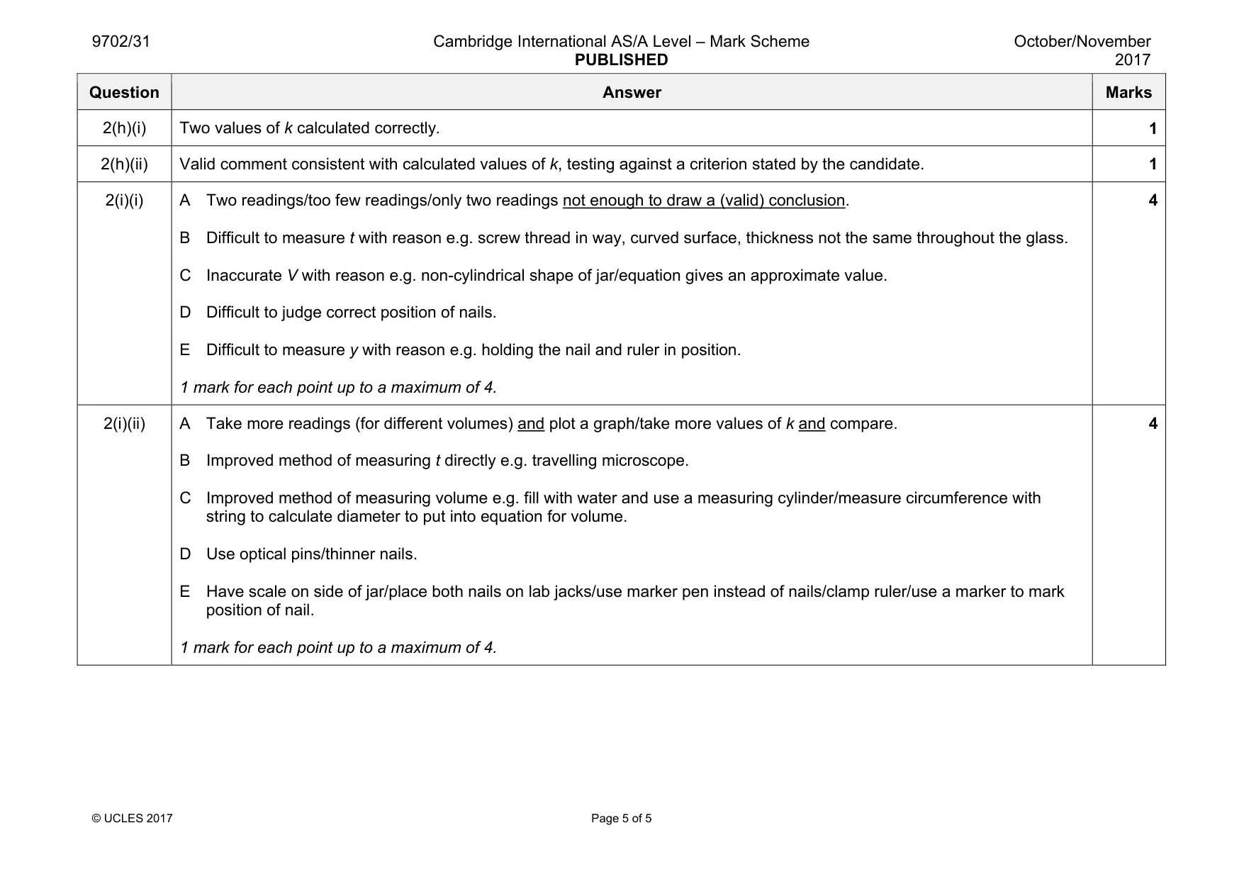 Mark scheme, page 5 of 5