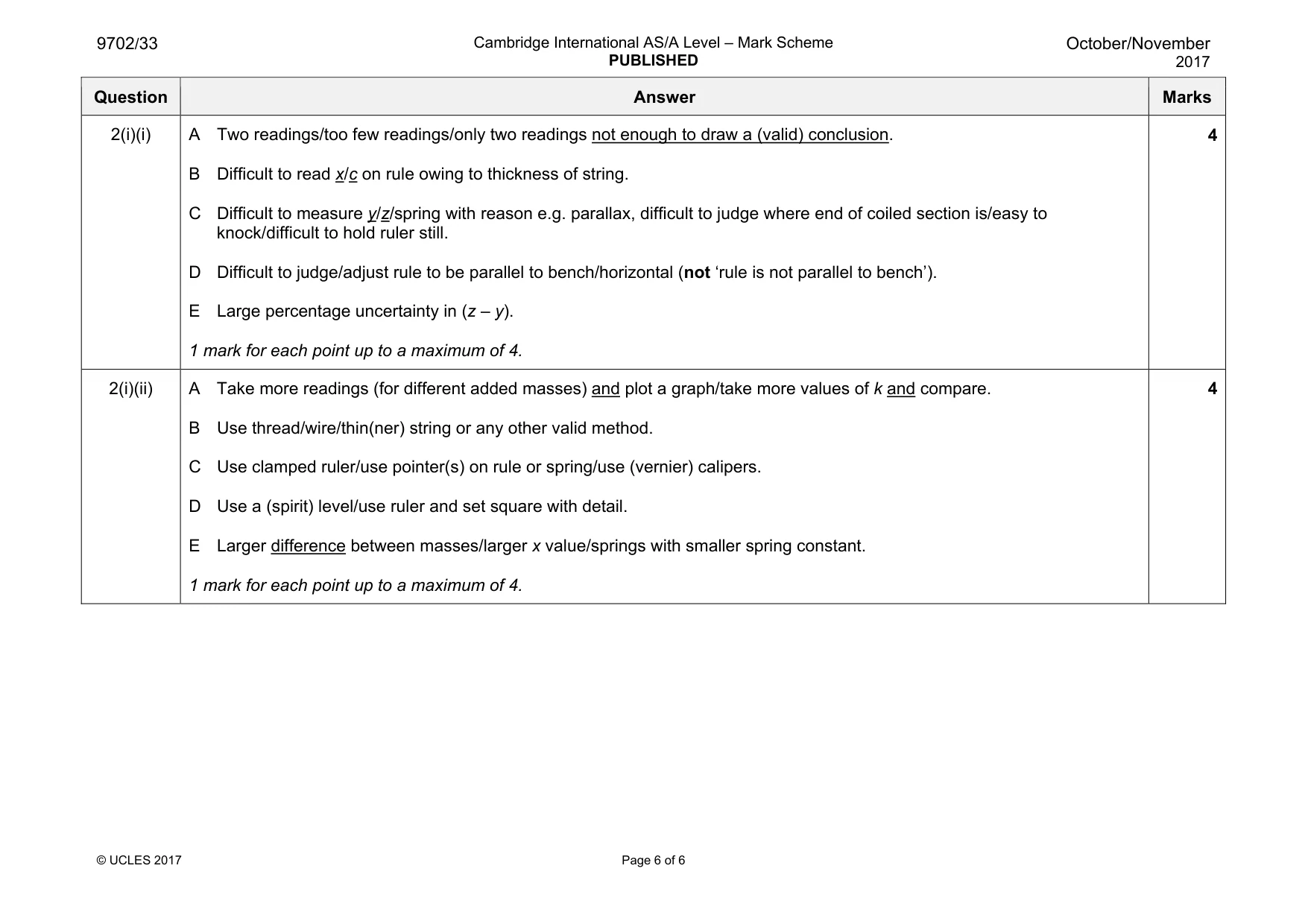 Mark scheme, page 6 of 6