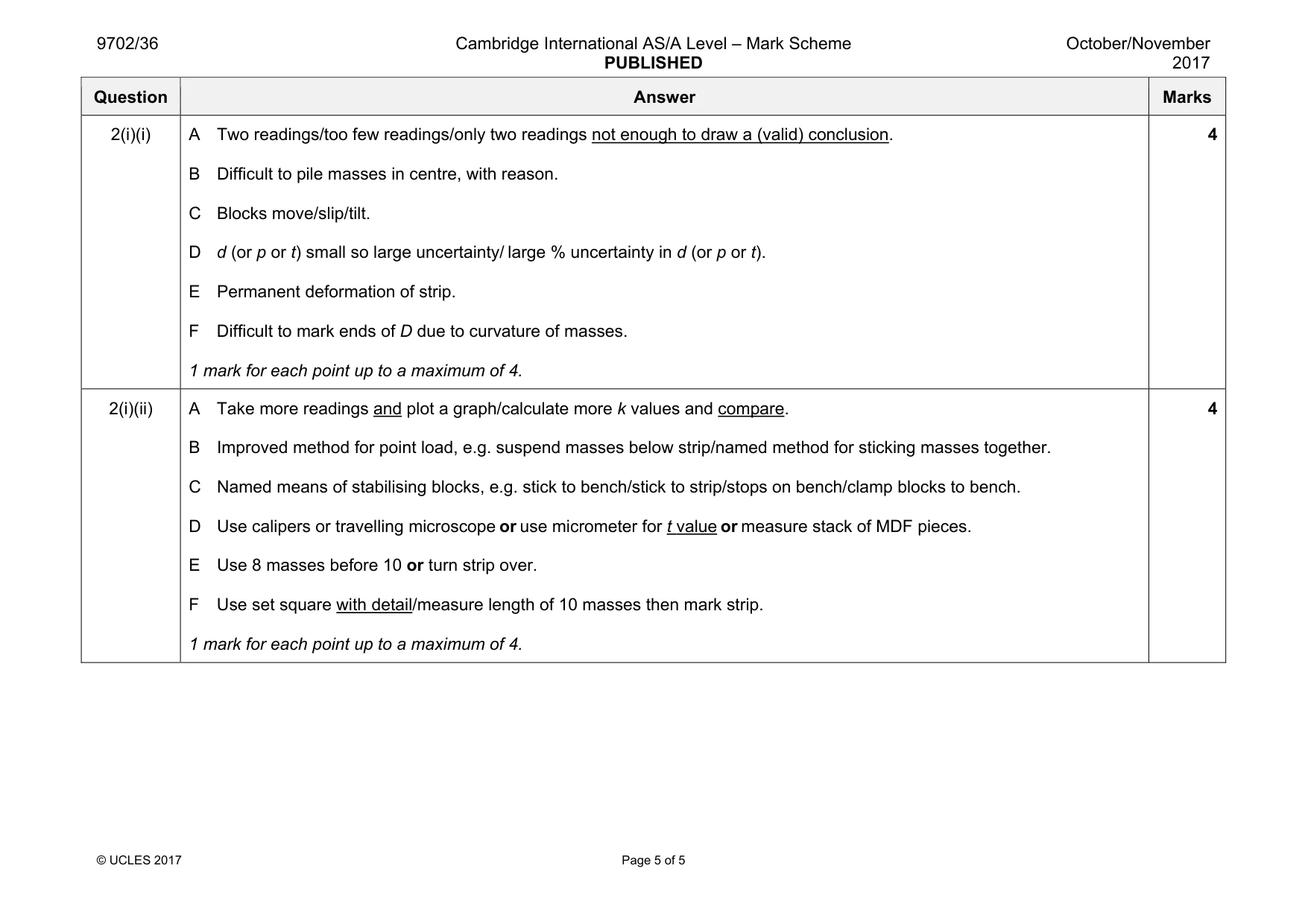 Mark scheme, page 5 of 5