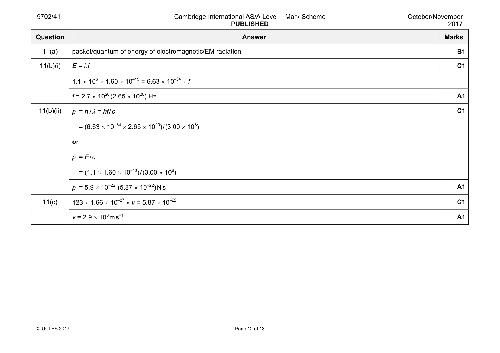 Mark scheme, page 12 of 13