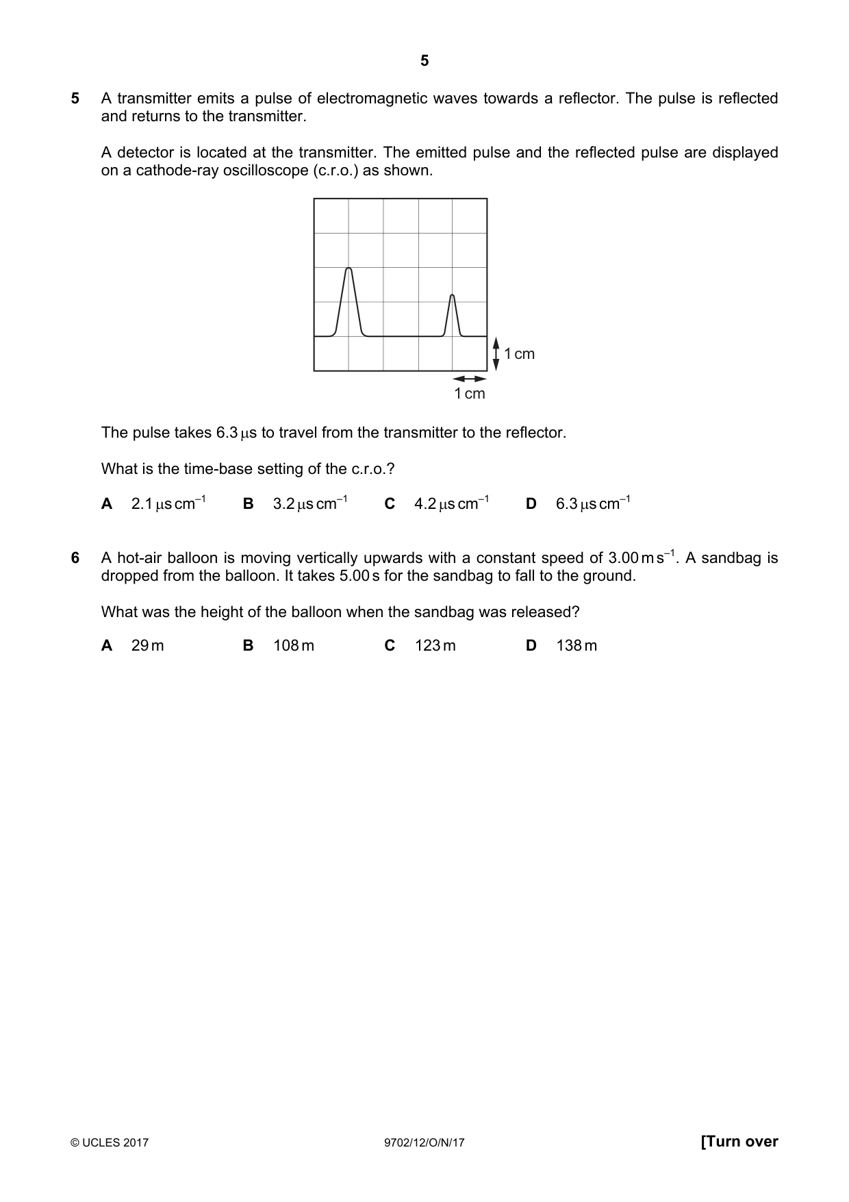 Cambridge A Level Physics 9702 2017 Oct/Nov Paper 1 · Variant 2 question paper, page 5 of 20