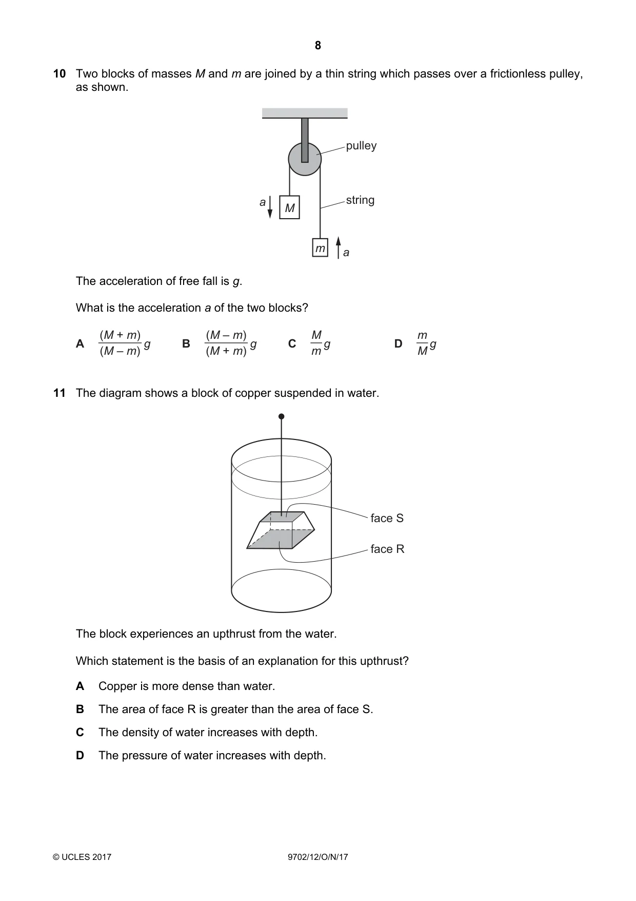 Cambridge A Level Physics 9702 2017 Oct/Nov Paper 1 · Variant 2 question paper, page 8 of 20