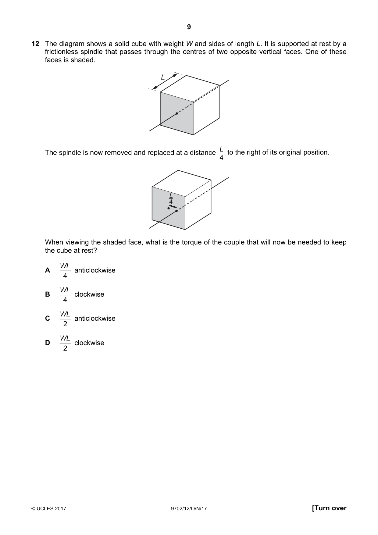Cambridge A Level Physics 9702 2017 Oct/Nov Paper 1 · Variant 2 question paper, page 9 of 20