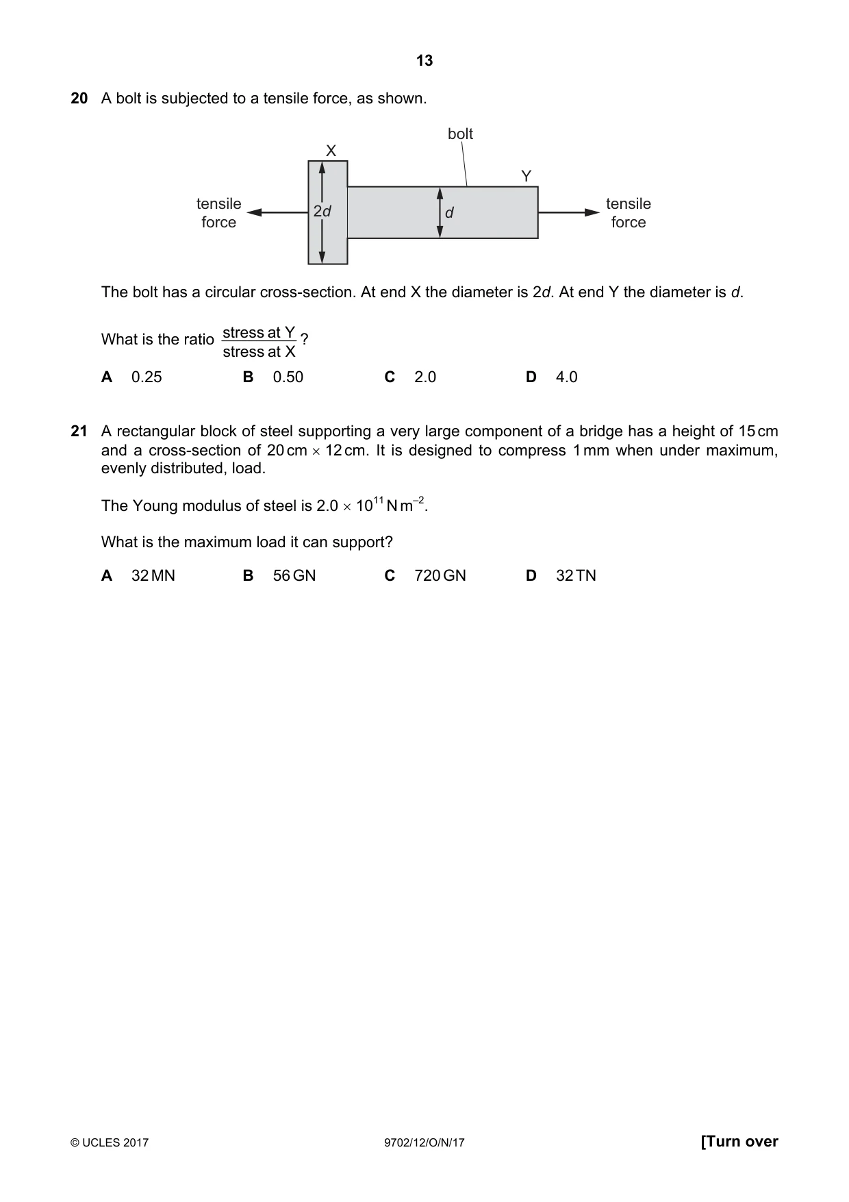 Cambridge A Level Physics 9702 2017 Oct/Nov Paper 1 · Variant 2 question paper, page 13 of 20