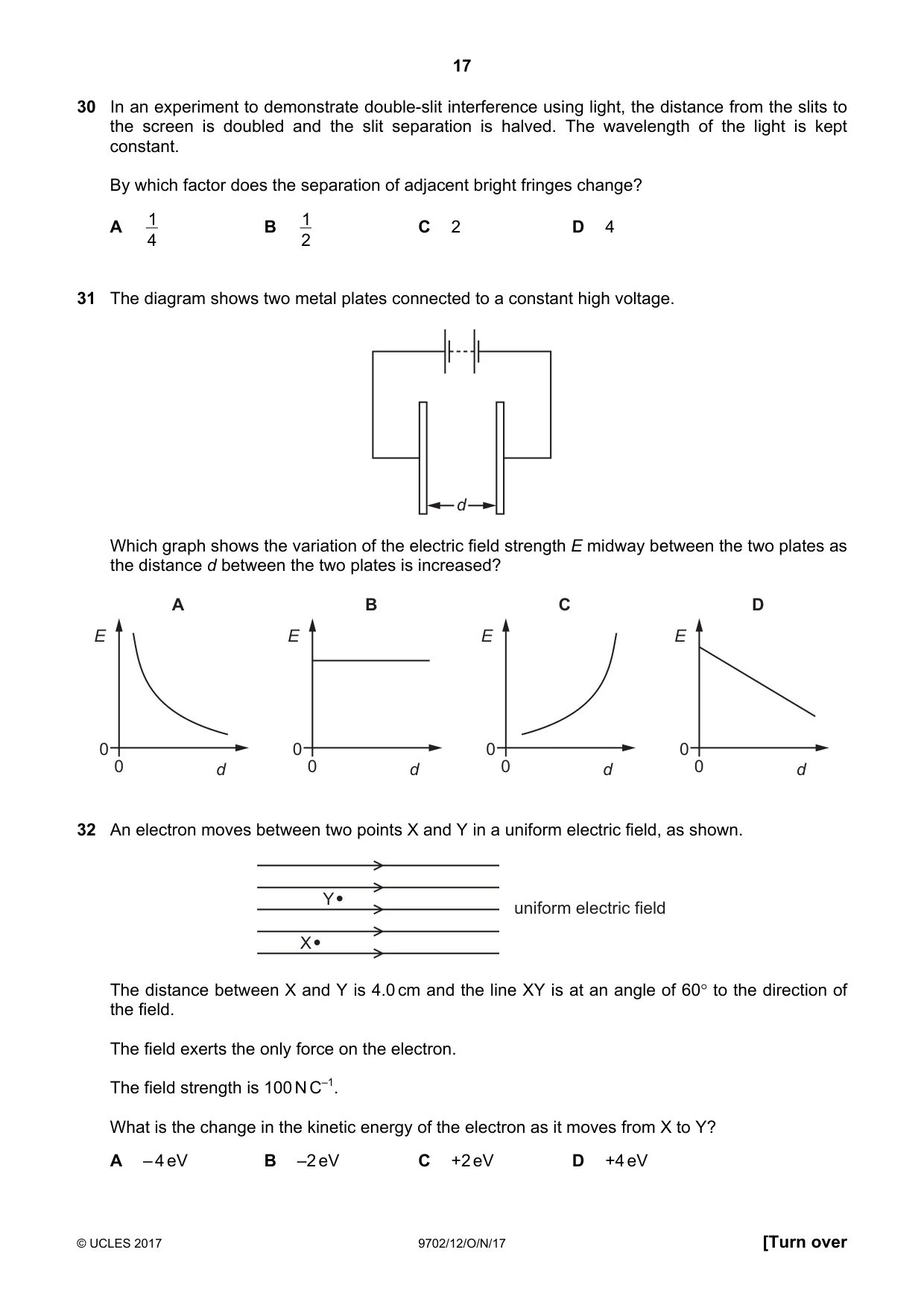Cambridge A Level Physics 9702 2017 Oct/Nov Paper 1 · Variant 2 question paper, page 17 of 20