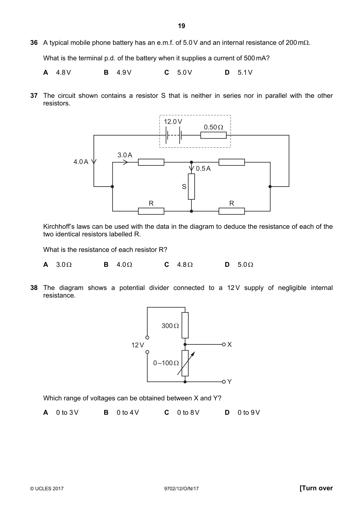 Cambridge A Level Physics 9702 2017 Oct/Nov Paper 1 · Variant 2 question paper, page 19 of 20