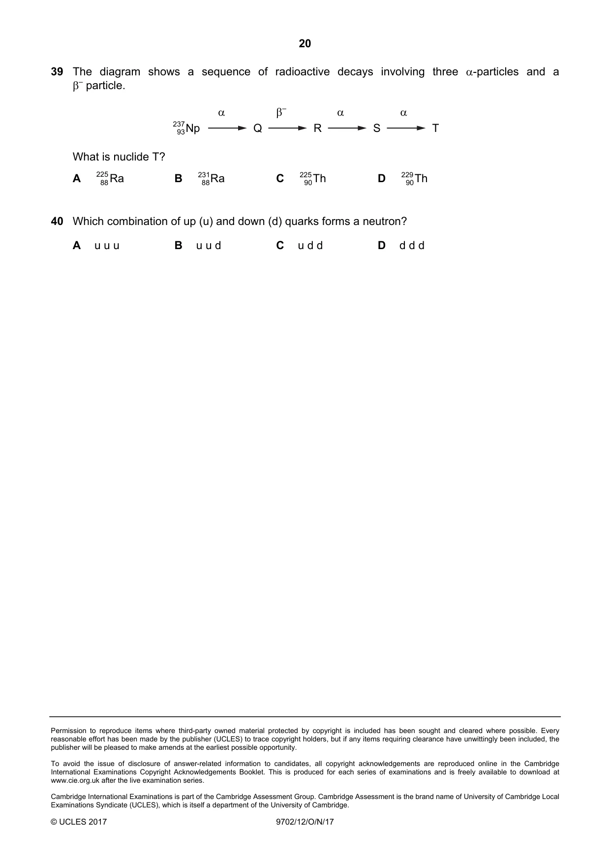 Cambridge A Level Physics 9702 2017 Oct/Nov Paper 1 · Variant 2 question paper, page 20 of 20