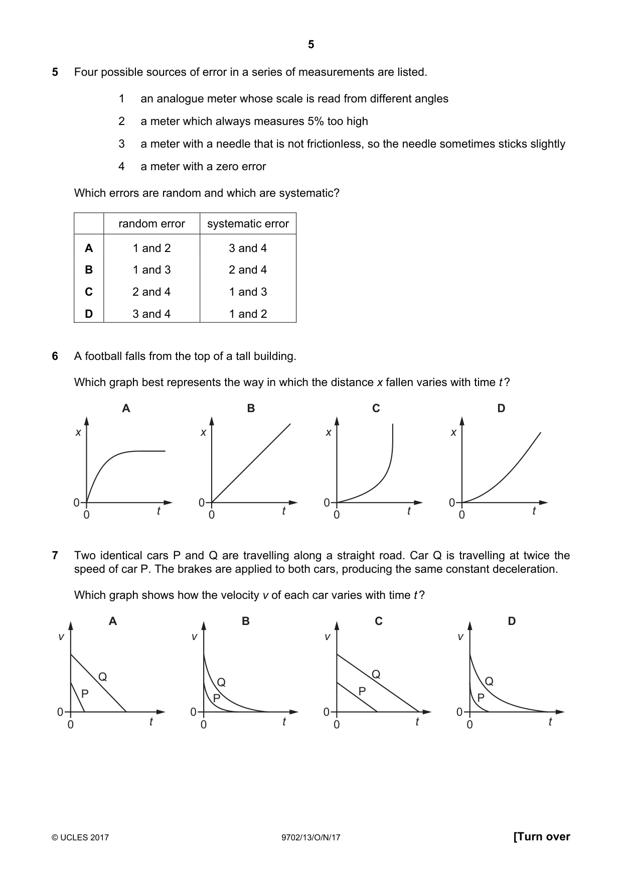 Cambridge A Level Physics 9702 2017 Oct/Nov Paper 1 · Variant 3 question paper, page 5 of 20