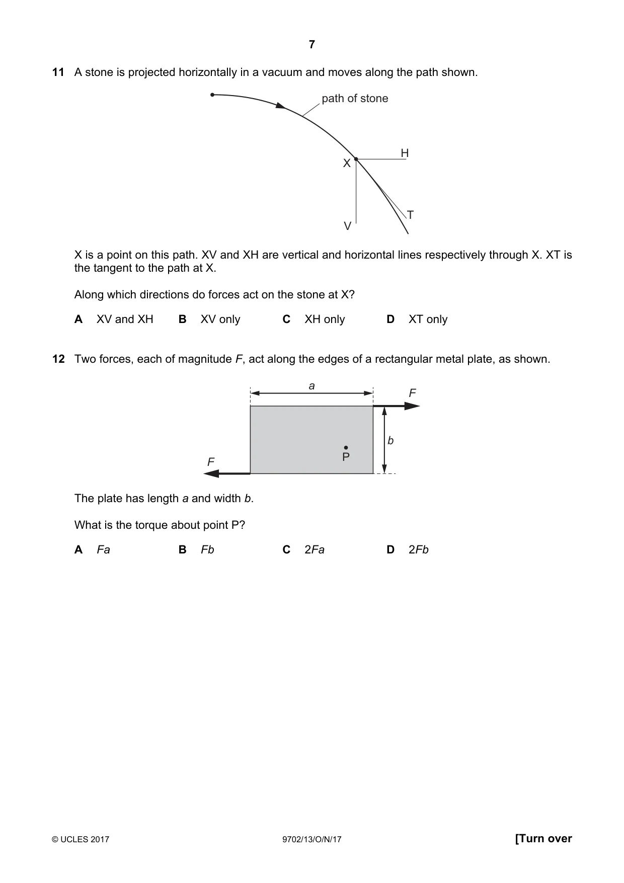 Cambridge A Level Physics 9702 2017 Oct/Nov Paper 1 · Variant 3 question paper, page 7 of 20