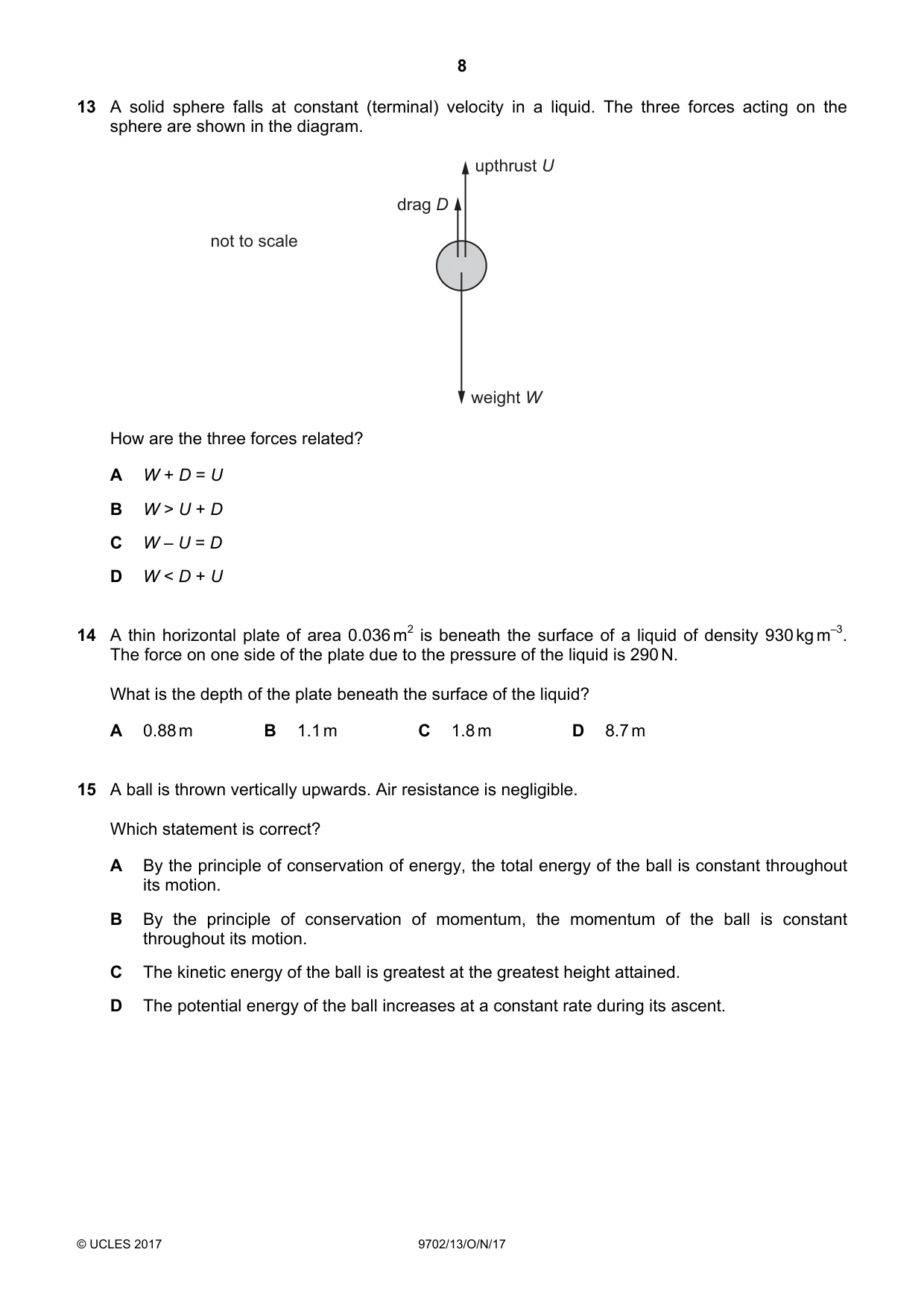 Cambridge A Level Physics 9702 2017 Oct/Nov Paper 1 · Variant 3 question paper, page 8 of 20