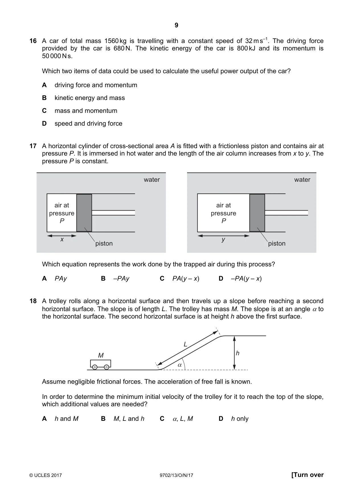 Cambridge A Level Physics 9702 2017 Oct/Nov Paper 1 · Variant 3 question paper, page 9 of 20