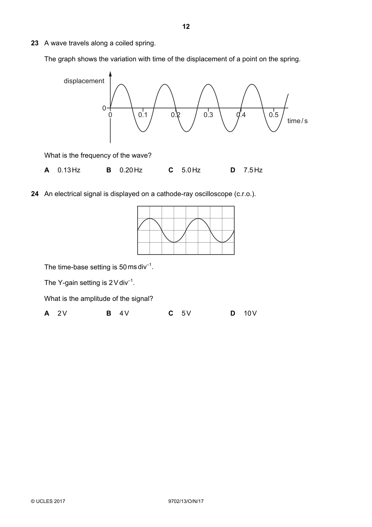 Cambridge A Level Physics 9702 2017 Oct/Nov Paper 1 · Variant 3 question paper, page 12 of 20