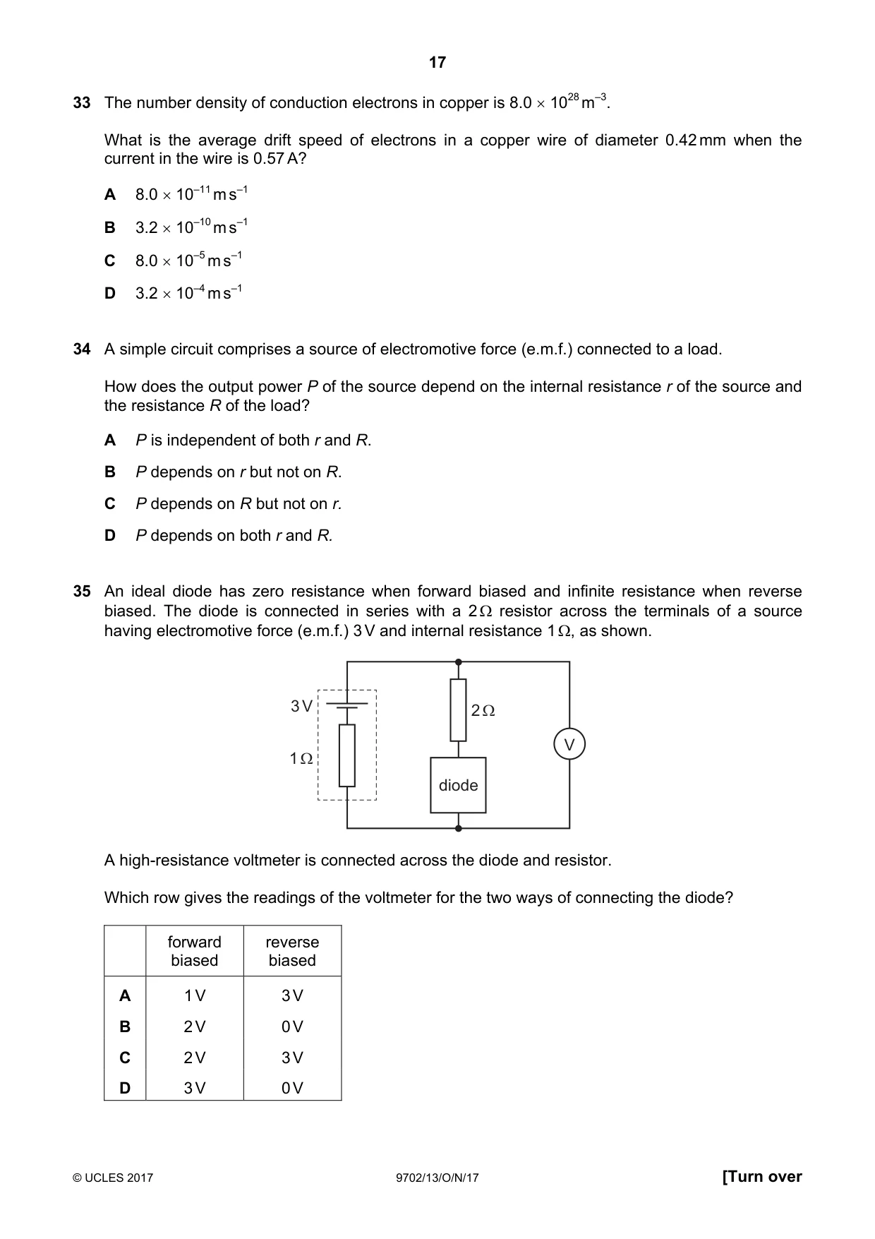Cambridge A Level Physics 9702 2017 Oct/Nov Paper 1 · Variant 3 question paper, page 17 of 20