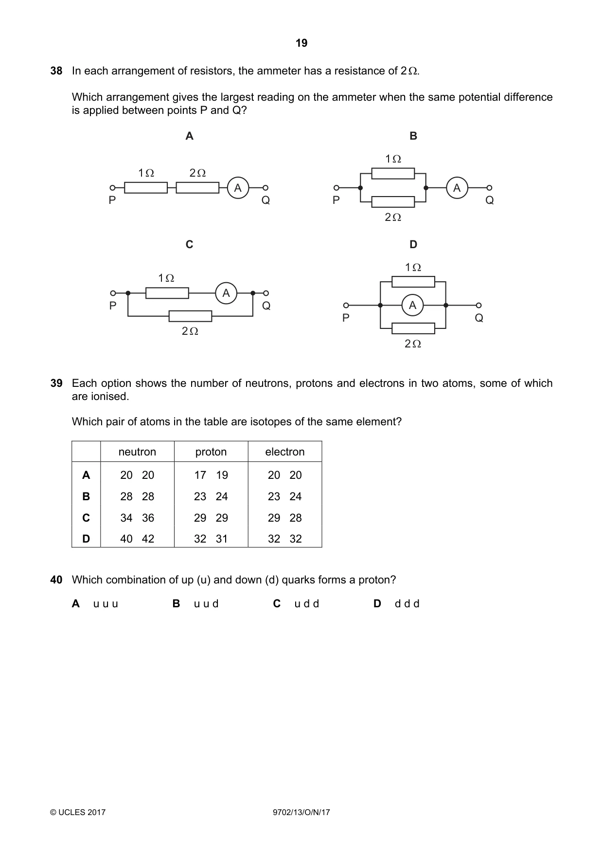 Cambridge A Level Physics 9702 2017 Oct/Nov Paper 1 · Variant 3 question paper, page 19 of 20