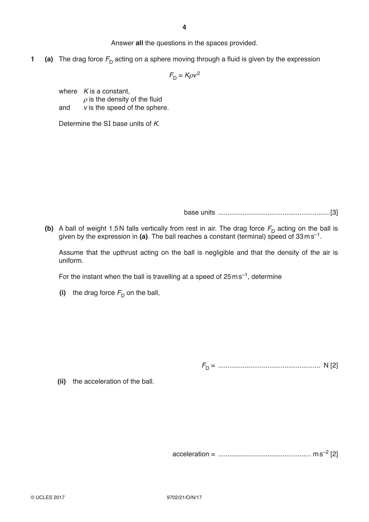 Cambridge A Level Physics 9702 2017 Oct/Nov Paper 2 · Variant 1 question paper, page 4 of 16