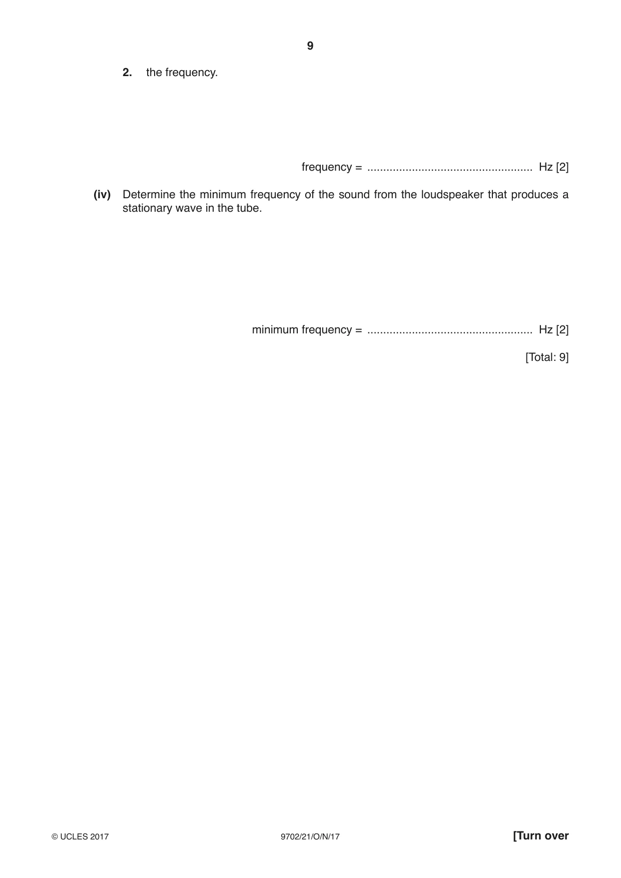 Cambridge A Level Physics 9702 2017 Oct/Nov Paper 2 · Variant 1 question paper, page 9 of 16