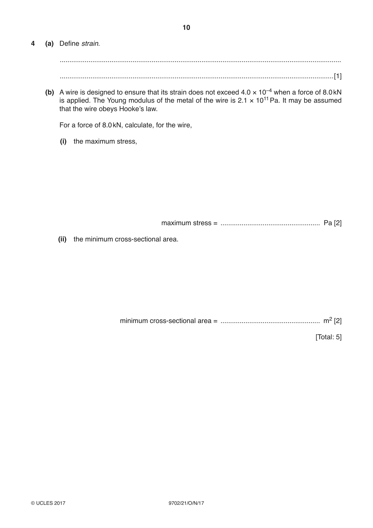 Cambridge A Level Physics 9702 2017 Oct/Nov Paper 2 · Variant 1 question paper, page 10 of 16