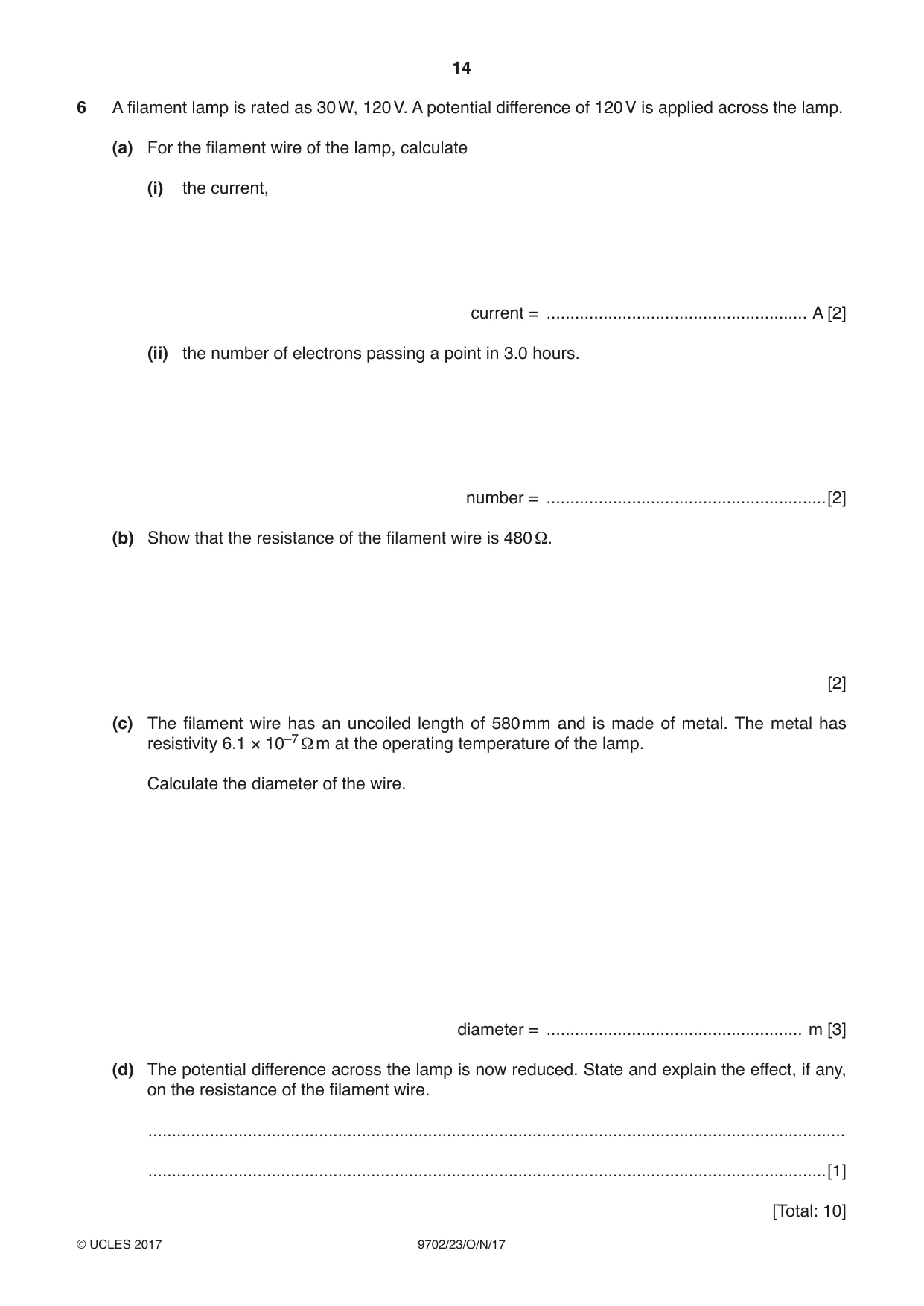 Cambridge A Level Physics 9702 2017 Oct/Nov Paper 2 · Variant 3 question paper, page 14 of 16