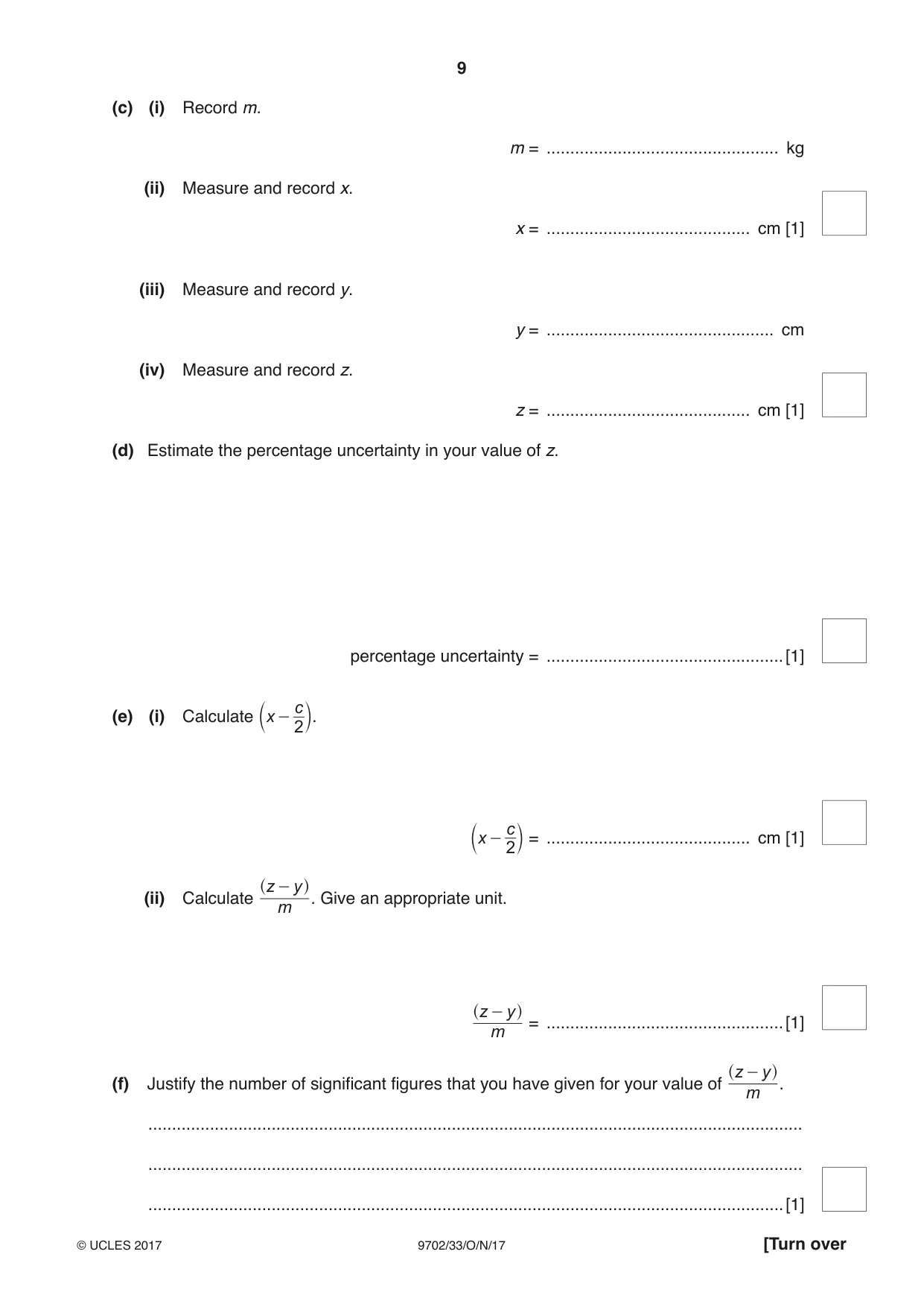Cambridge A Level Physics 9702 2017 Oct/Nov Paper 3 · Variant 3 question paper, page 9 of 12