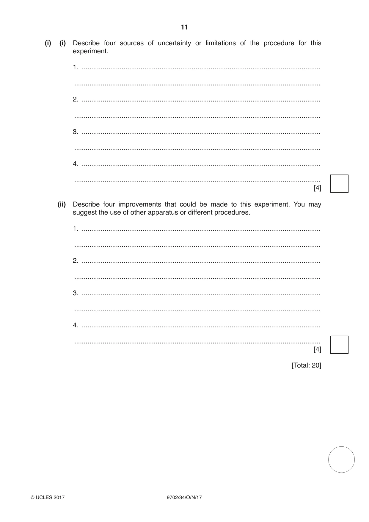 Cambridge A Level Physics 9702 2017 Oct/Nov Paper 3 · Variant 4 question paper, page 11 of 12
