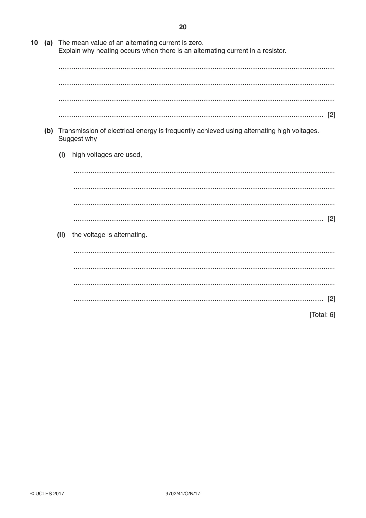 Cambridge A Level Physics 9702 2017 Oct/Nov Paper 4 · Variant 1 question paper, page 20 of 24
