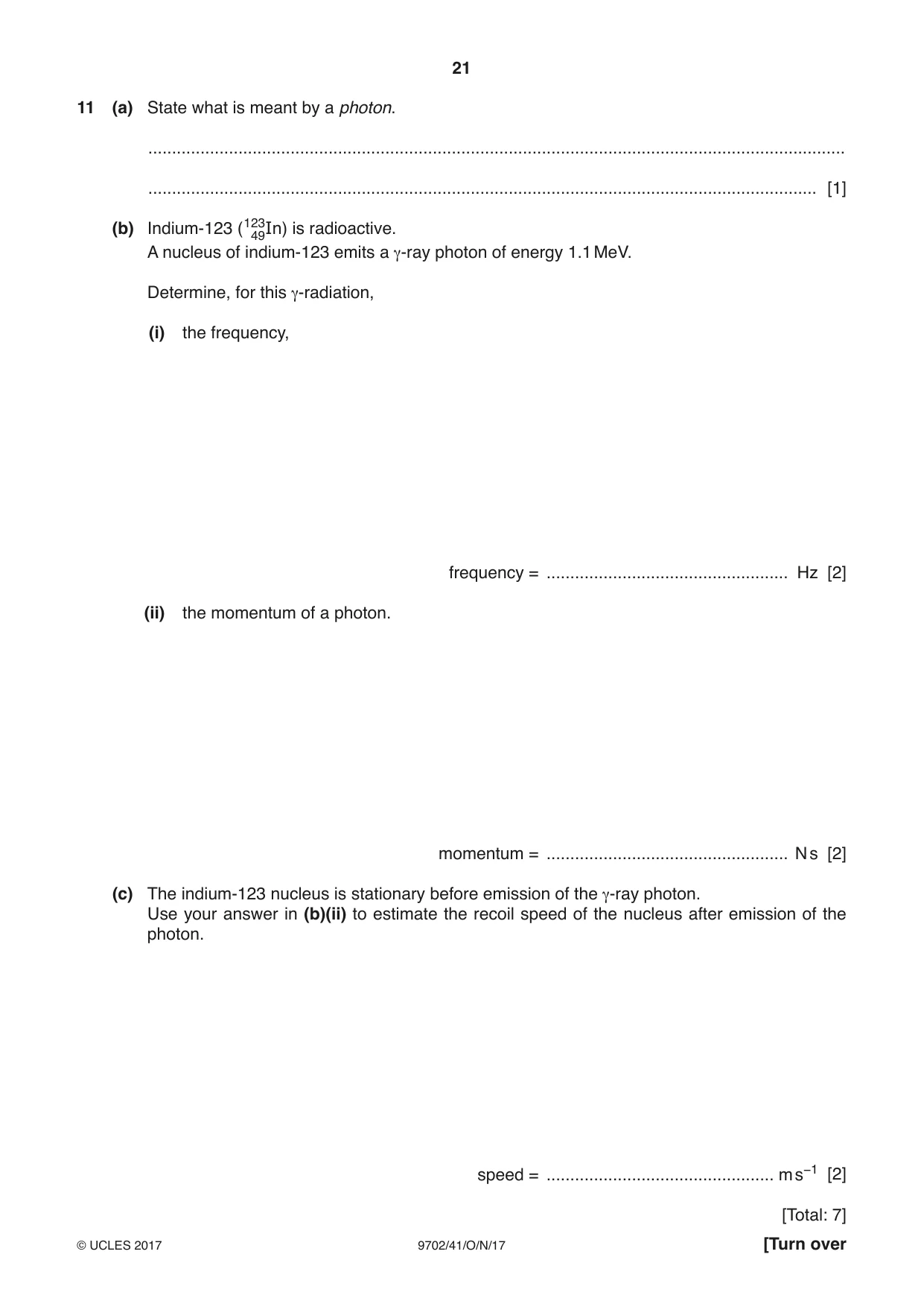 Cambridge A Level Physics 9702 2017 Oct/Nov Paper 4 · Variant 1 question paper, page 21 of 24