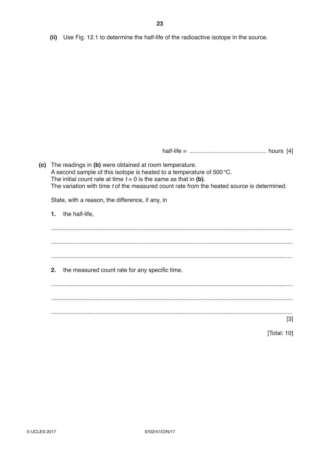 Cambridge A Level Physics 9702 2017 Oct/Nov Paper 4 · Variant 1 question paper, page 23 of 24