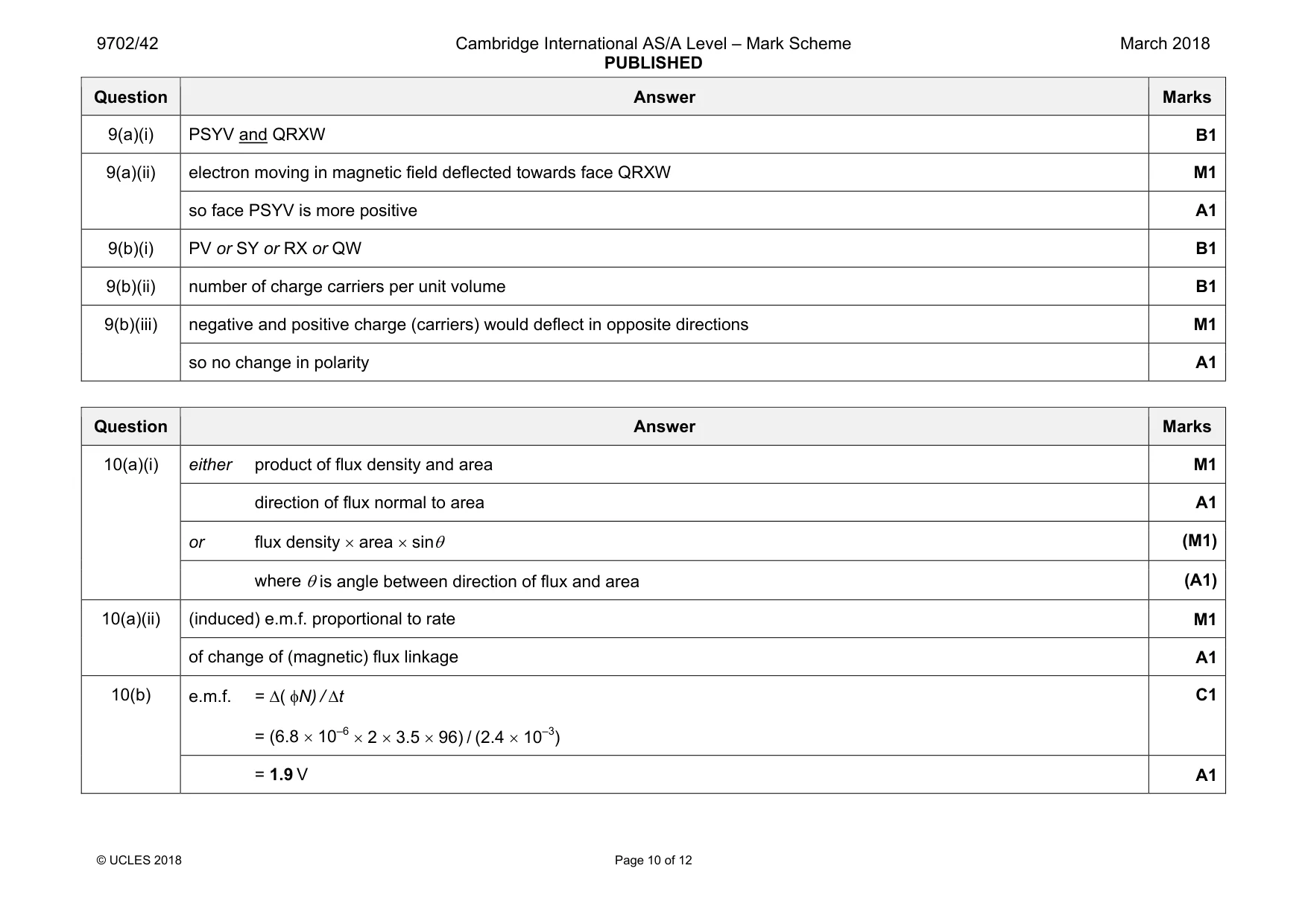 Mark scheme, page 10 of 12