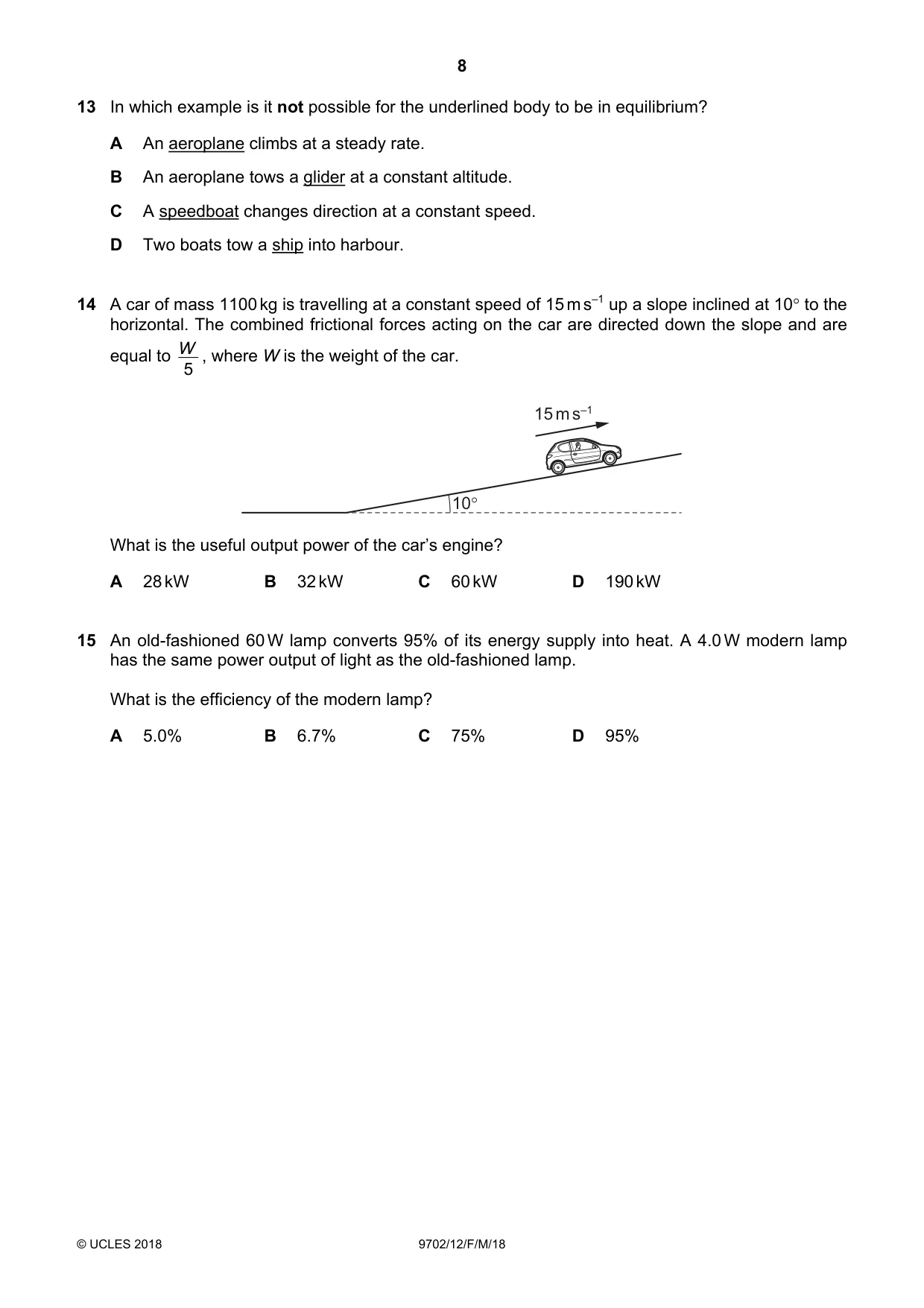 Cambridge A Level Physics 9702 2018 Feb/March Paper 1 · Variant 2 question paper, page 8 of 20
