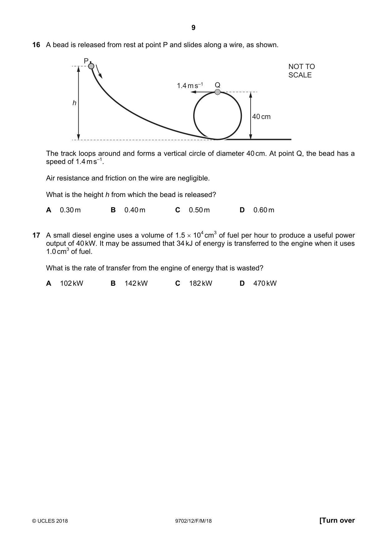 Cambridge A Level Physics 9702 2018 Feb/March Paper 1 · Variant 2 question paper, page 9 of 20