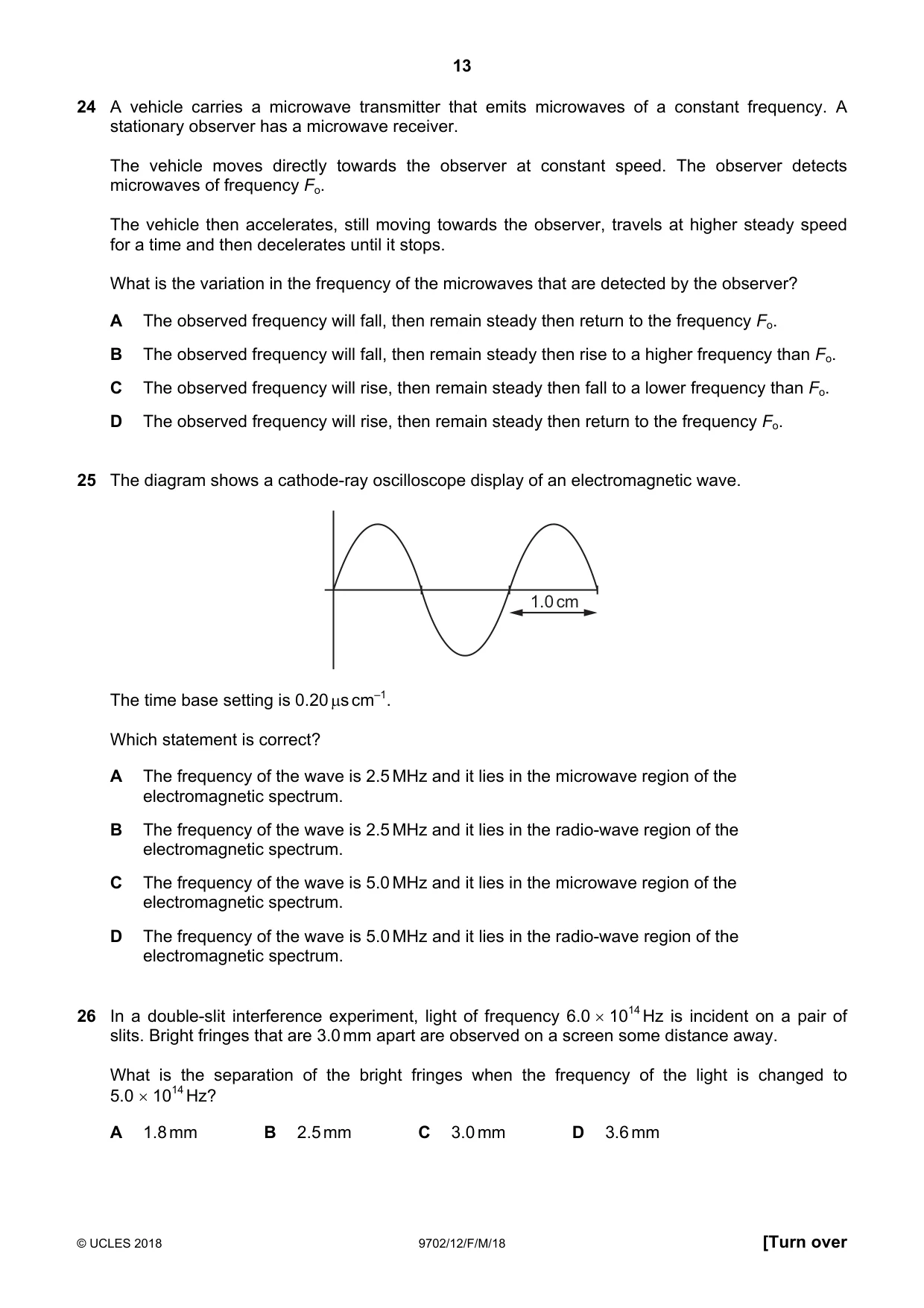 Cambridge A Level Physics 9702 2018 Feb/March Paper 1 · Variant 2 question paper, page 13 of 20