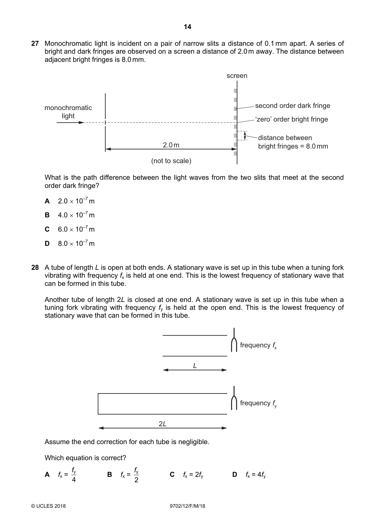 Cambridge A Level Physics 9702 2018 Feb/March Paper 1 · Variant 2 question paper, page 14 of 20