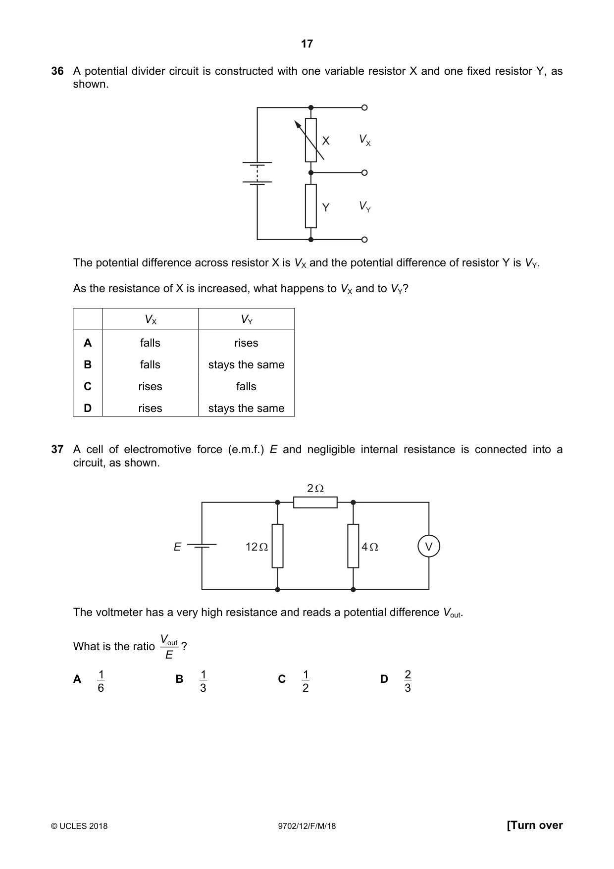 Cambridge A Level Physics 9702 2018 Feb/March Paper 1 · Variant 2 question paper, page 17 of 20