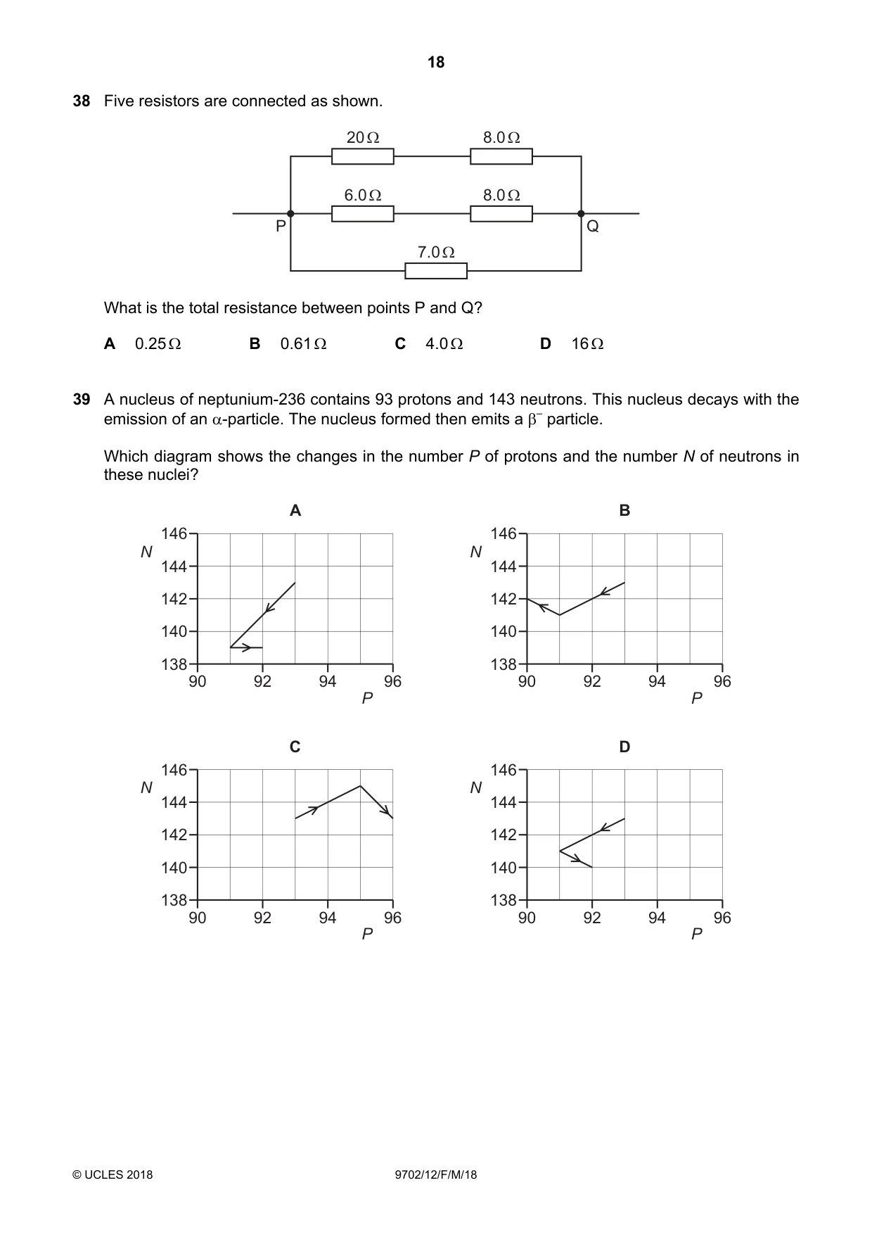 Cambridge A Level Physics 9702 2018 Feb/March Paper 1 · Variant 2 question paper, page 18 of 20